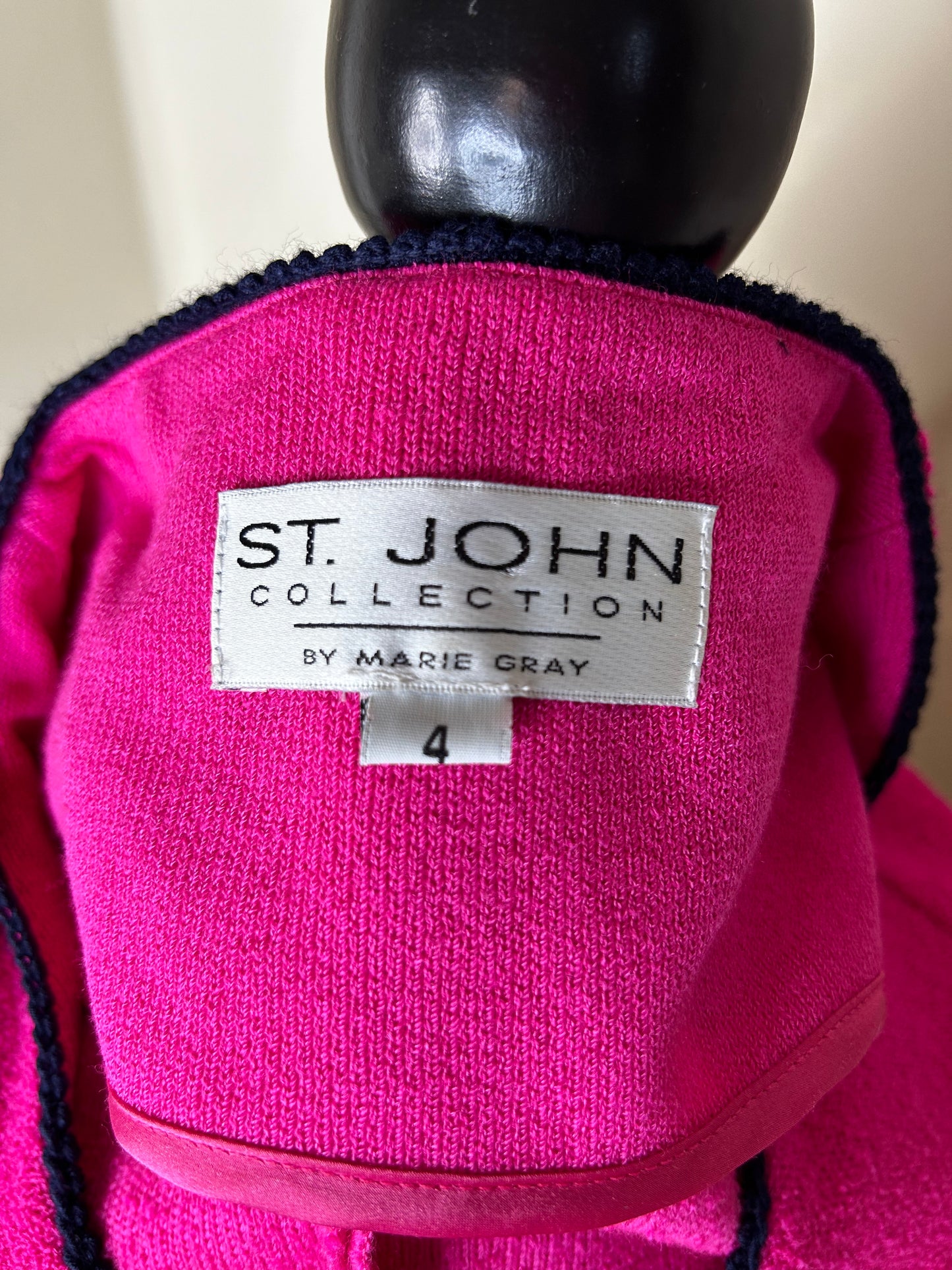 St. John Collection Pink and Navy Blue Trimmed Cardigan