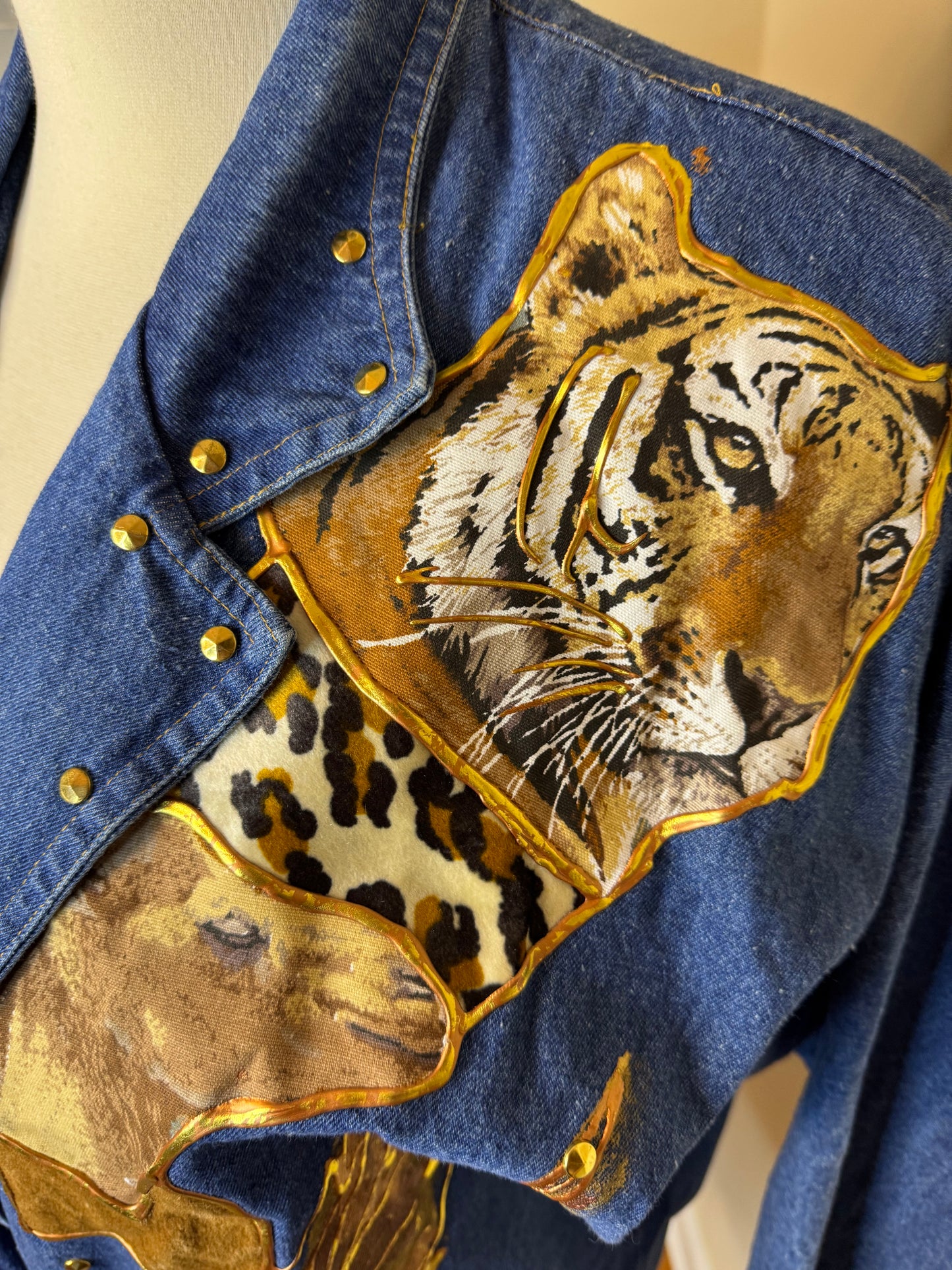 Vintage Fashion Avenue Embroidered and Animal Print Denim Blazer NWT