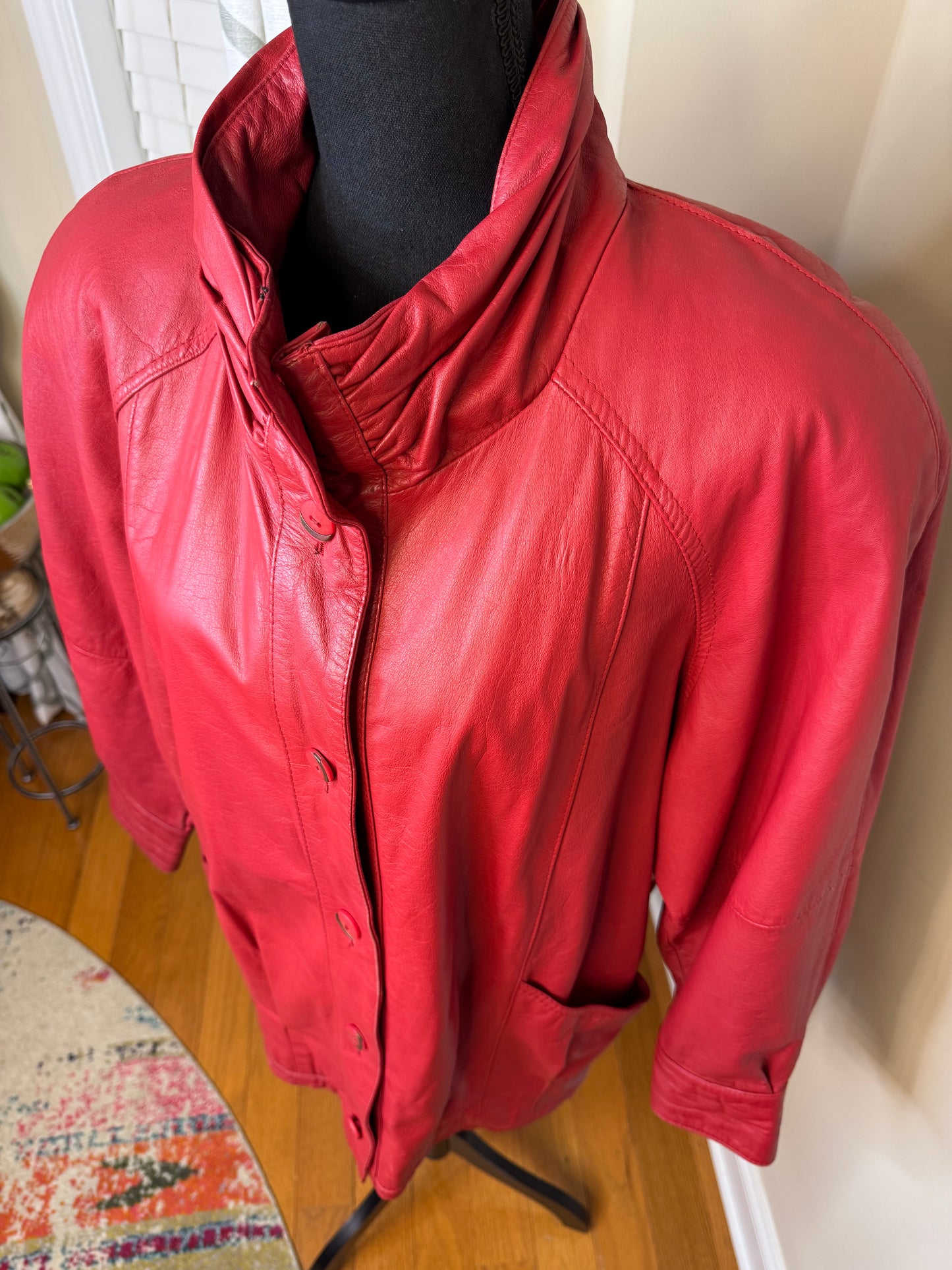 Vtg Pelle 100% Genuine Leather Red Bomber