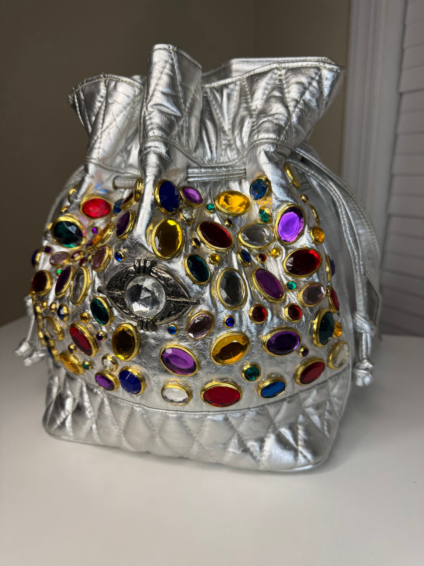 Metallic Bejeweled Vintage Bucket Bag