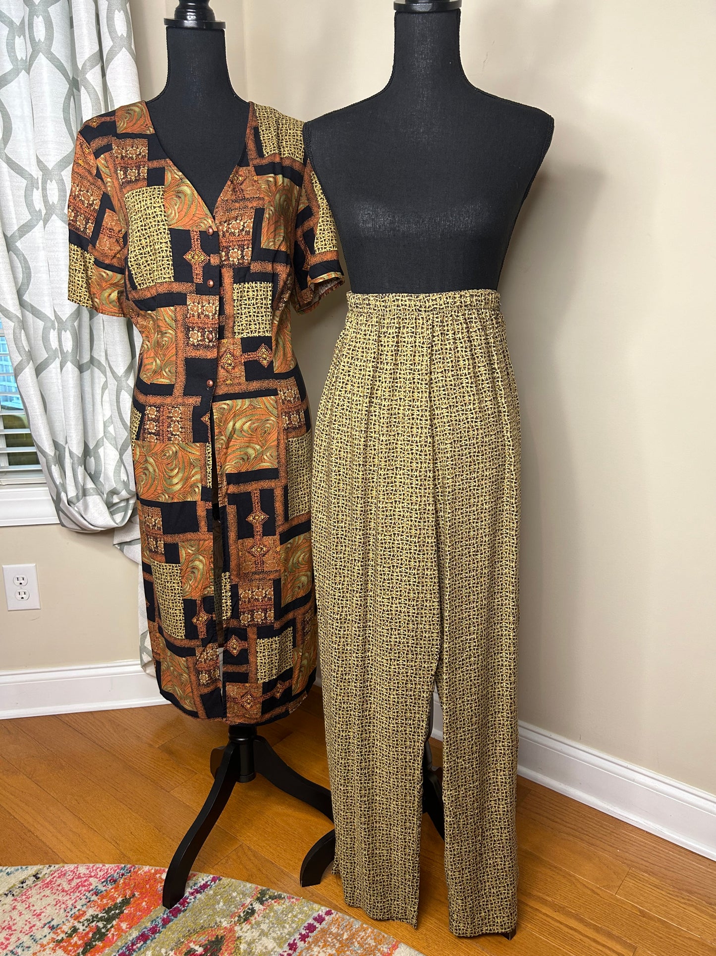Neutral Tone Vintage 2-Piece Pant Set