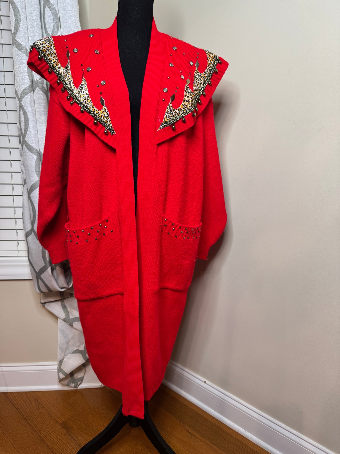 Vtg Bejeweled Open Sweater Duster