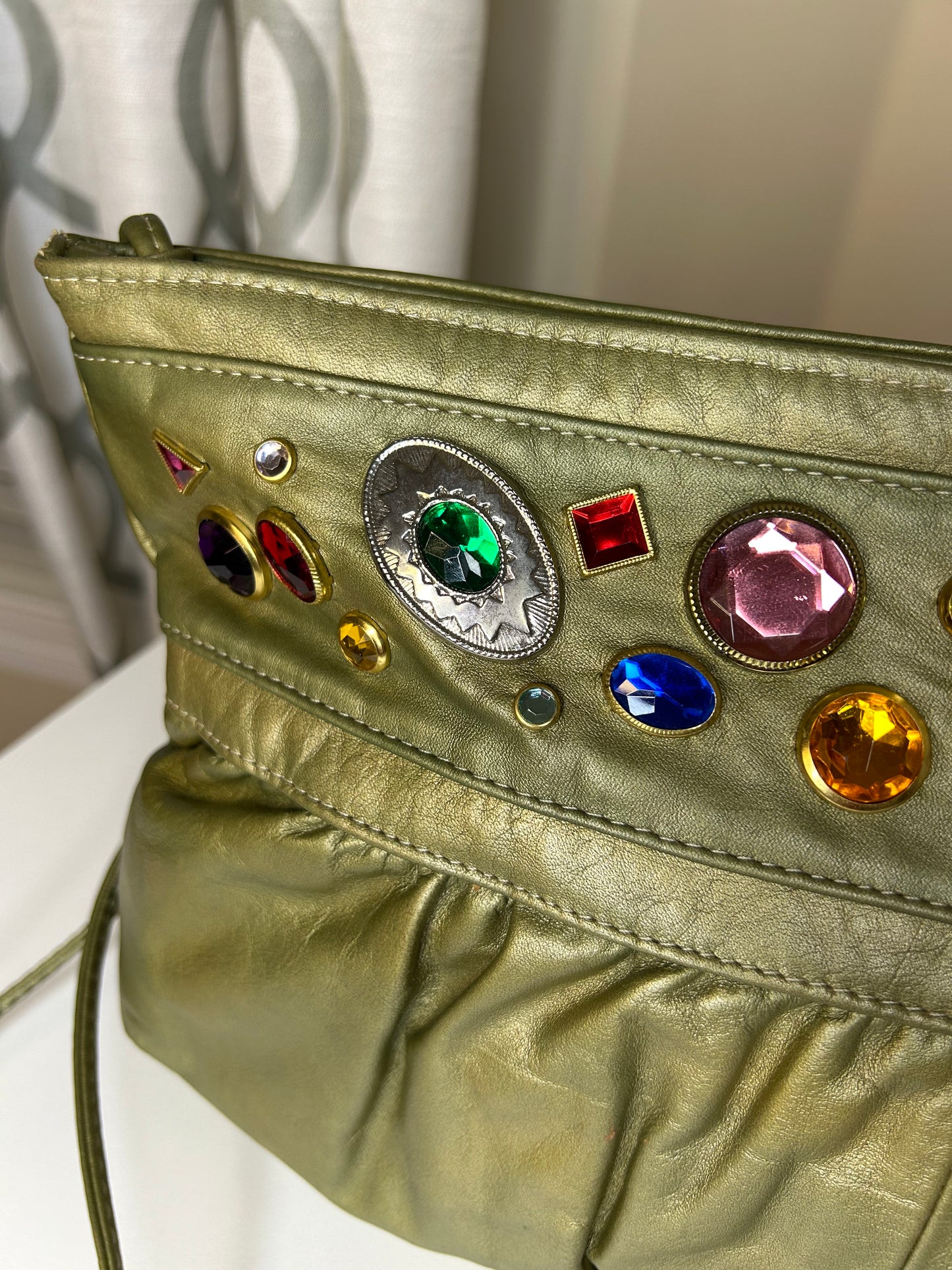 La Pa-Pe Genuine Leather Jeweled Metallic Clutch
