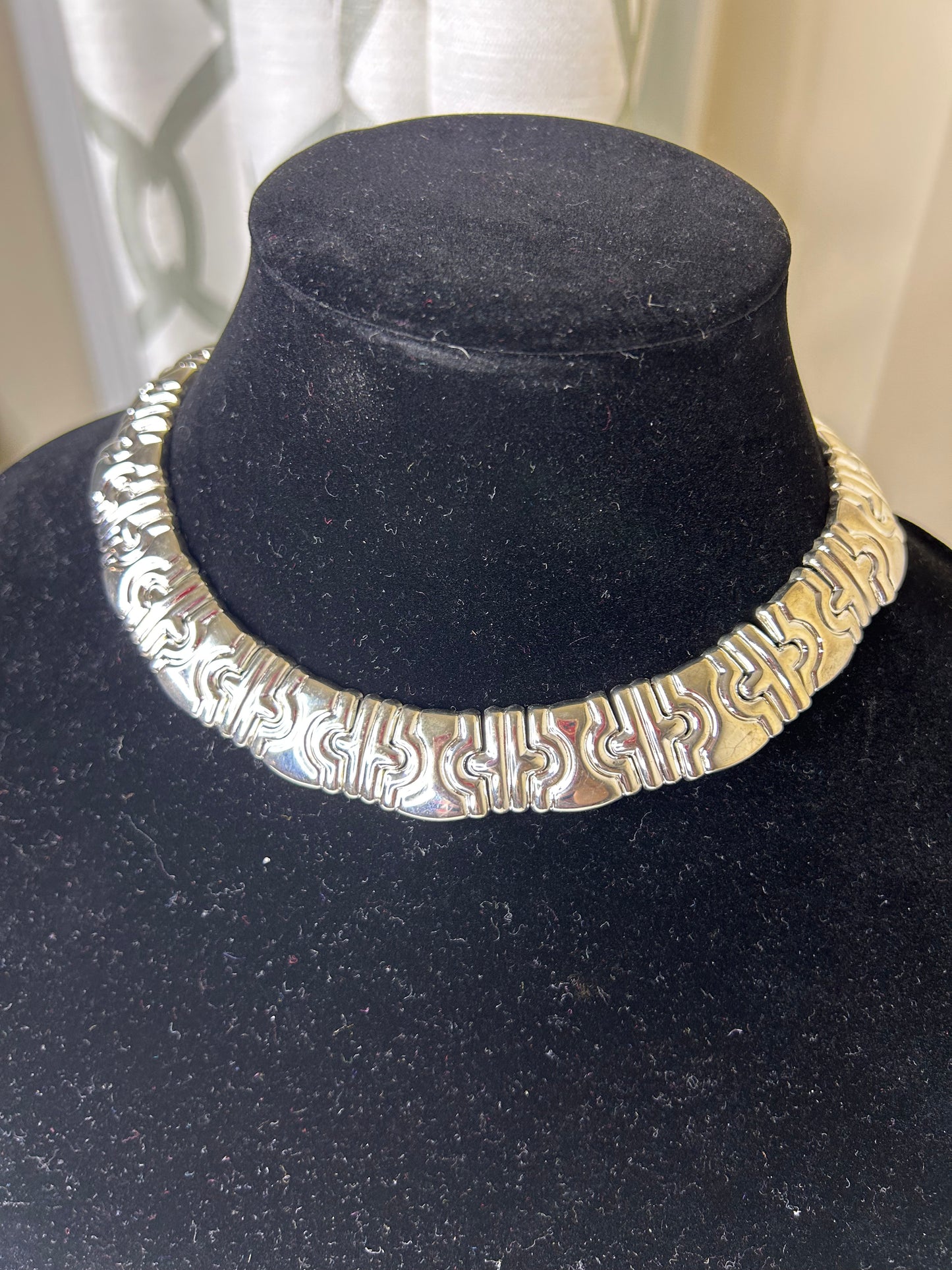 Silver Tone Necklace with Vintage Purple Bejeweled Clip-Ons