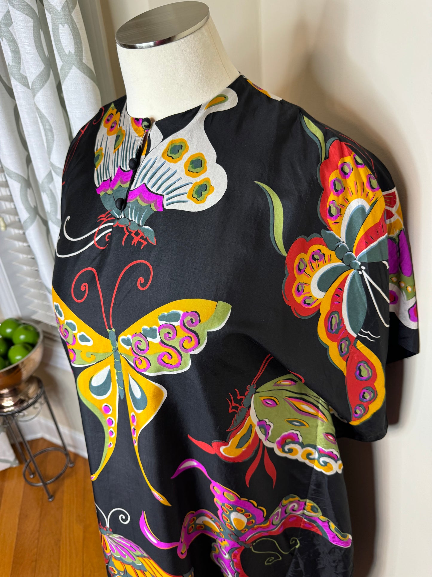 Thai Silk Glam 80's Butterfly Caftan Smithsonian Institution Gift Catalog 1985 Wearable Art MuuMuu