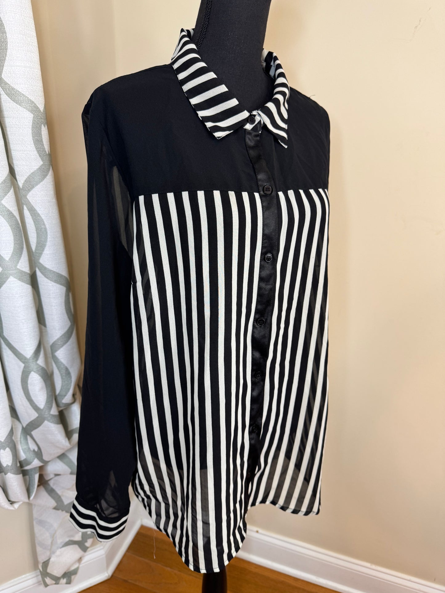 Dizzy Gal Sheer Black and White Striped Blouse