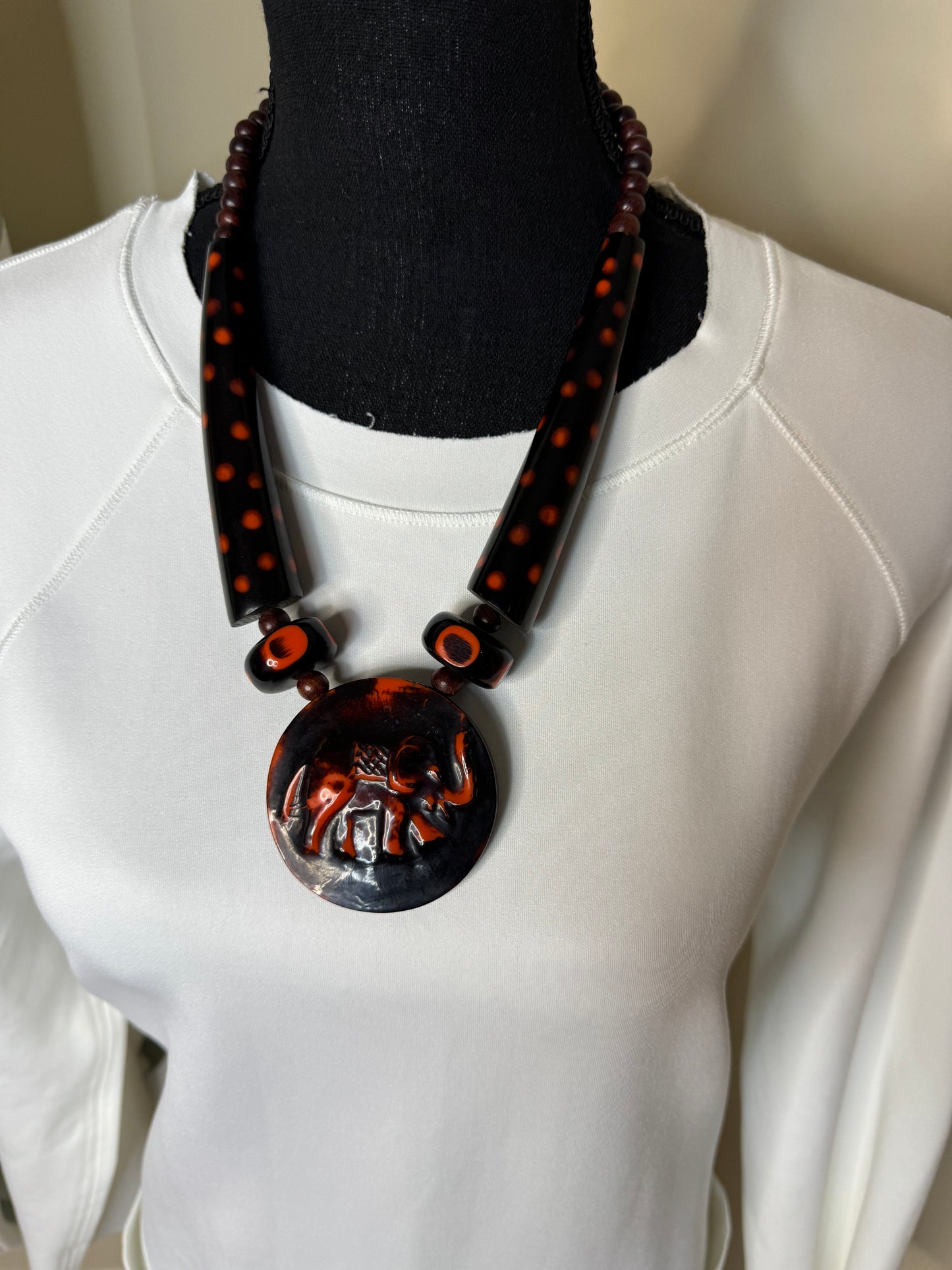 Shaded Black and Rust Stone BeadTibetan Elephant Necklace