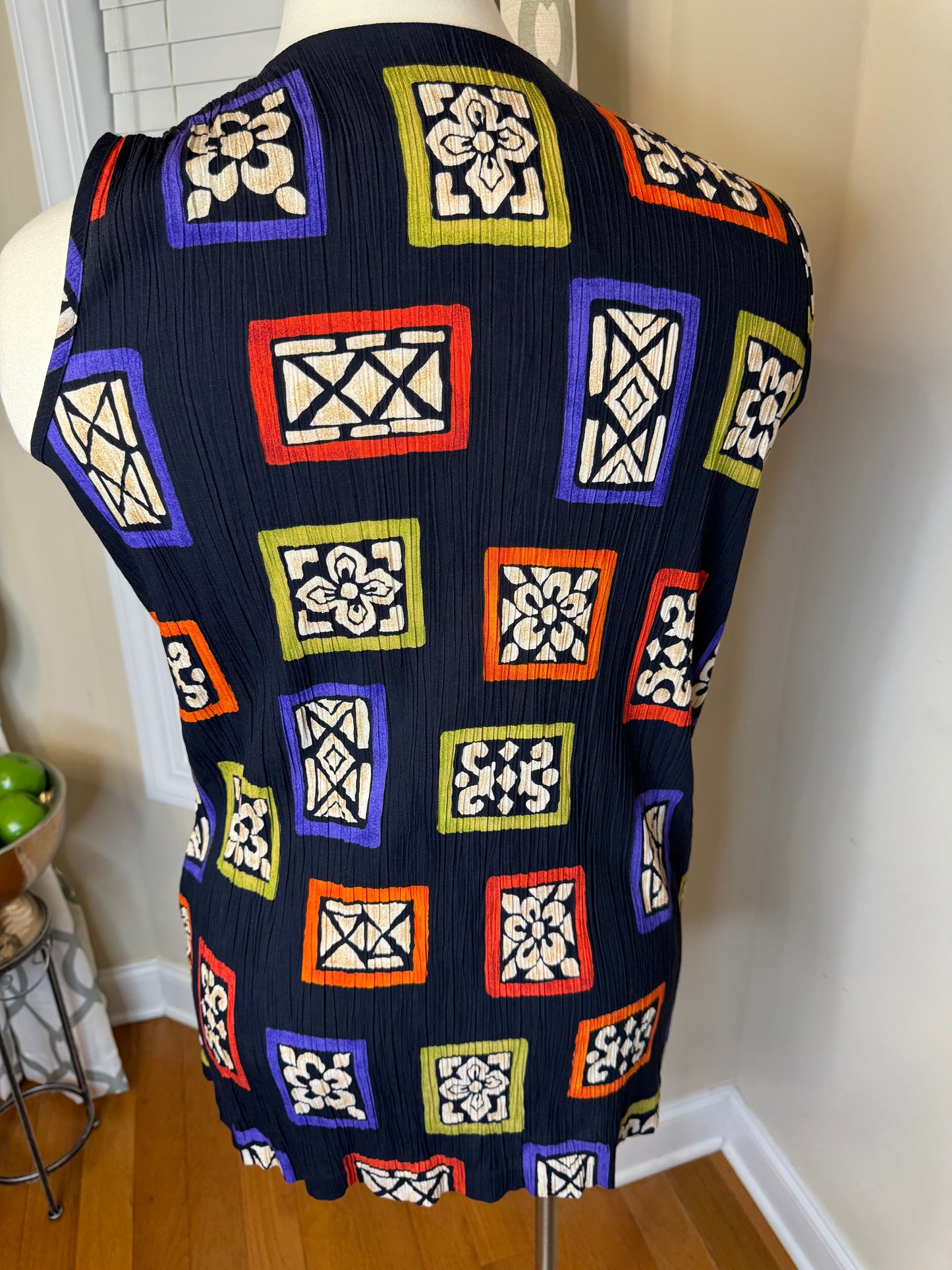 Vtg Roaman's Abstract Printed Open Vest/Duster