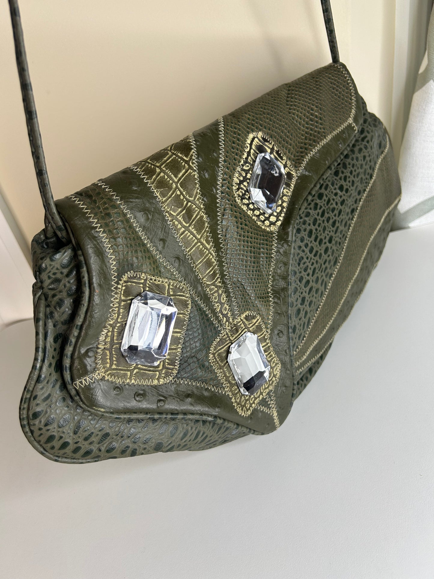 Bags by Maxim Genuine Leather Clutch with Gems