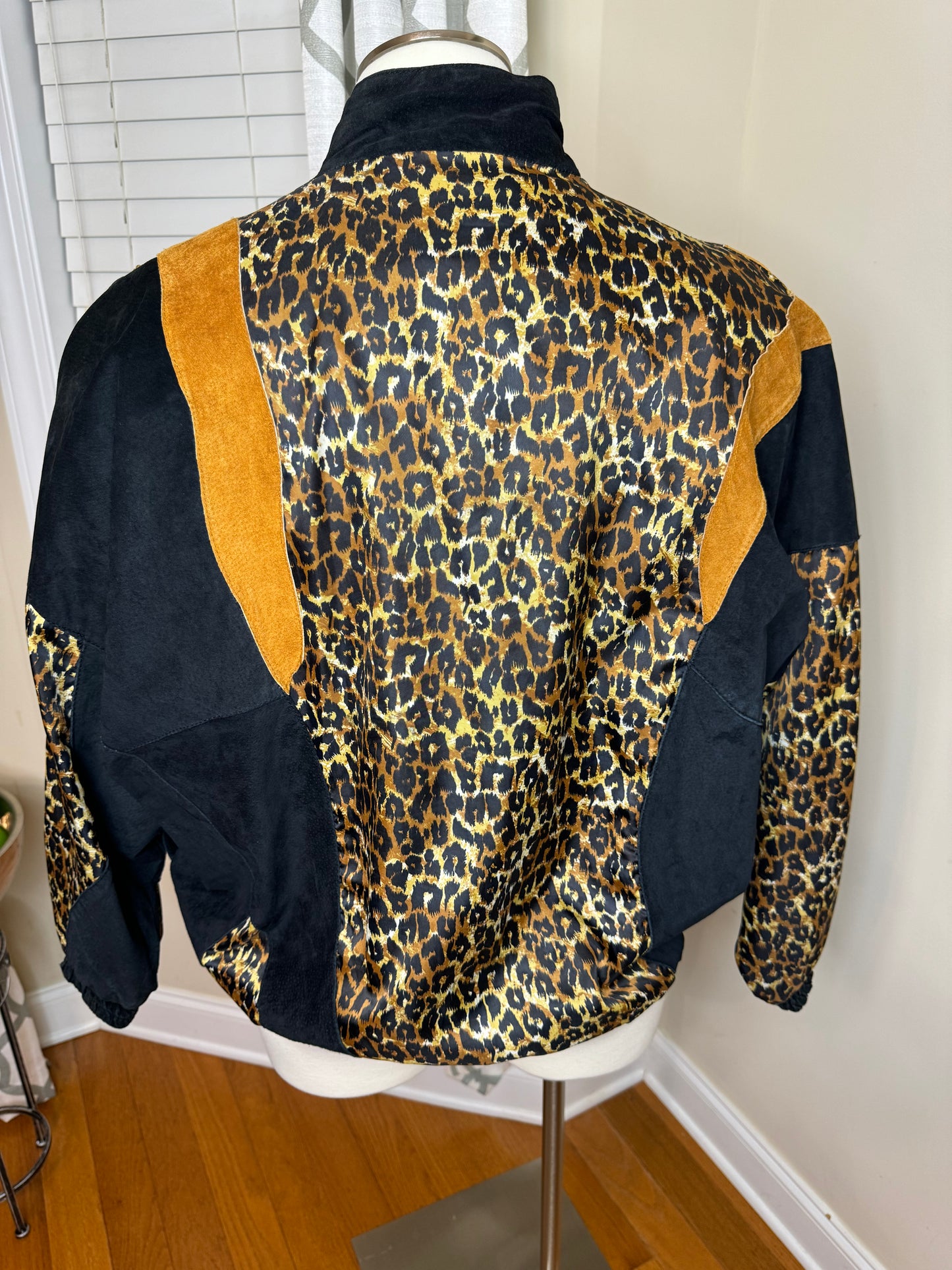 Vintage Animal Print Leather Jacket with Gold Grommets