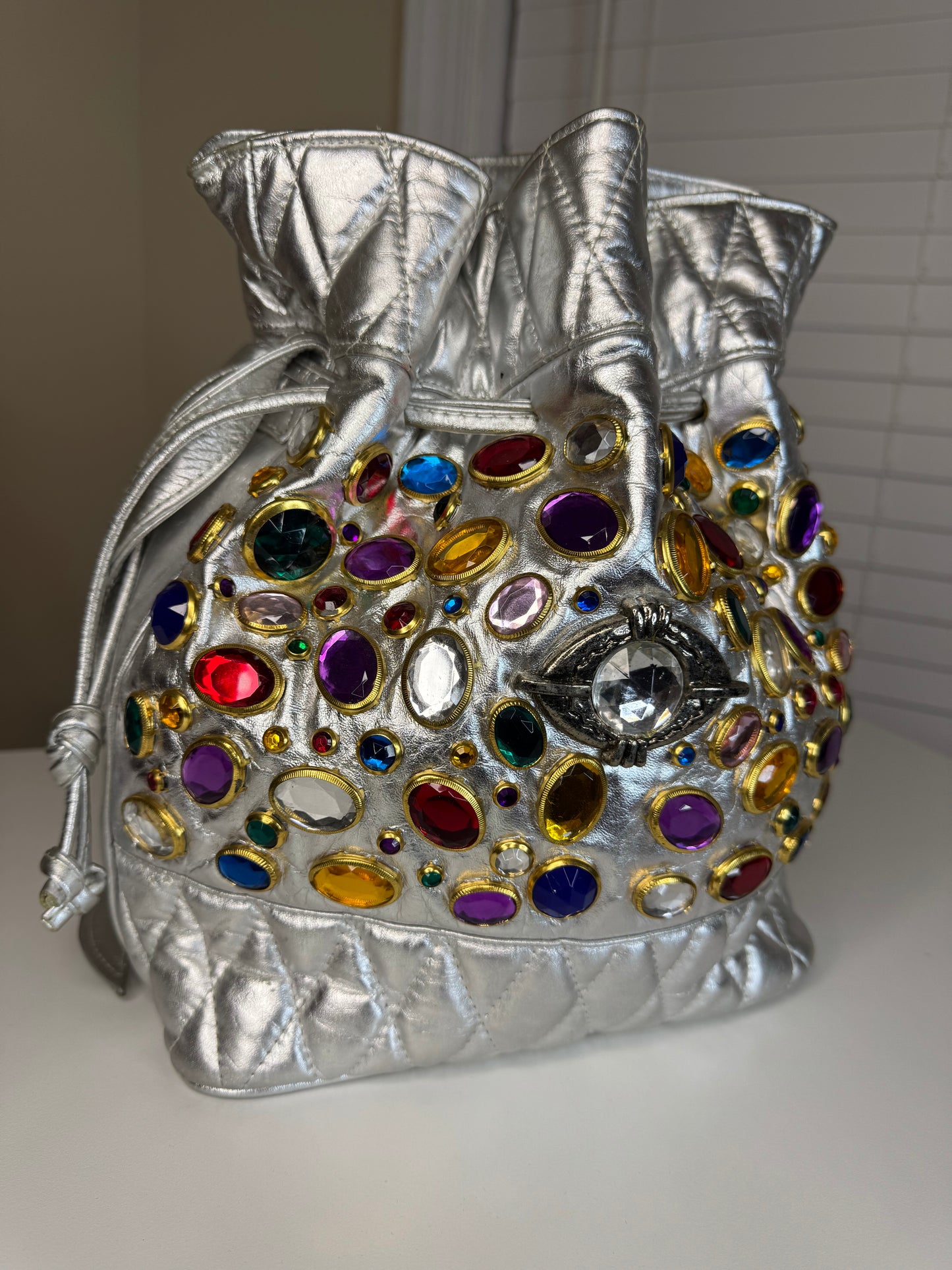 Metallic Bejeweled Vintage Bucket Bag
