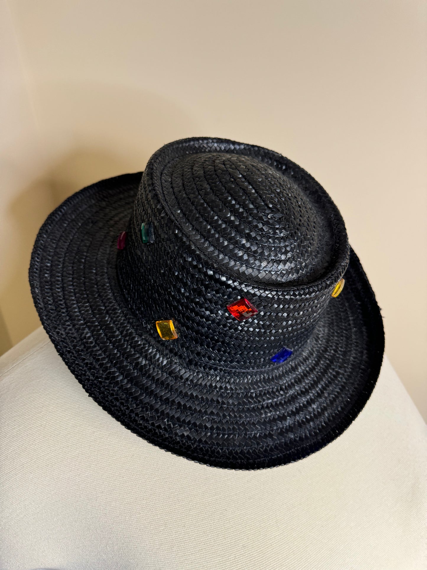 Vintage Miriam Lelcourt Elegantly Yours Bejeweled Straw Hat