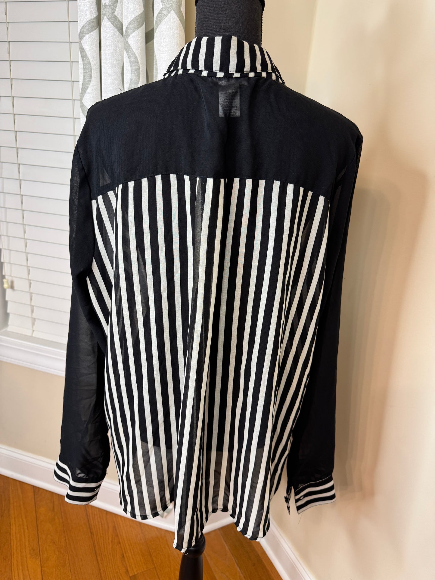 Dizzy Gal Sheer Black and White Striped Blouse