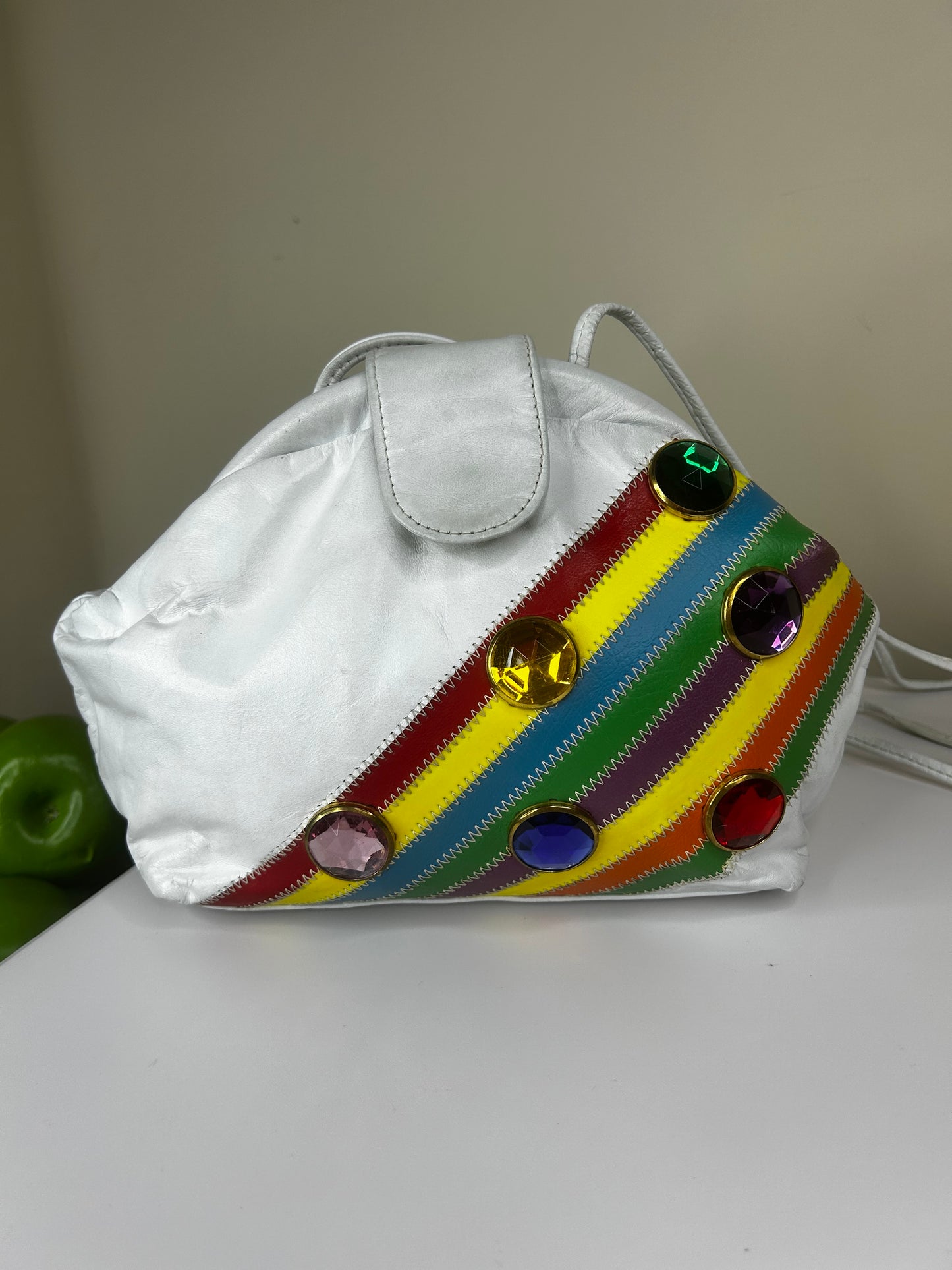 80's Rainbow Striped Colorful Jeweled Purse