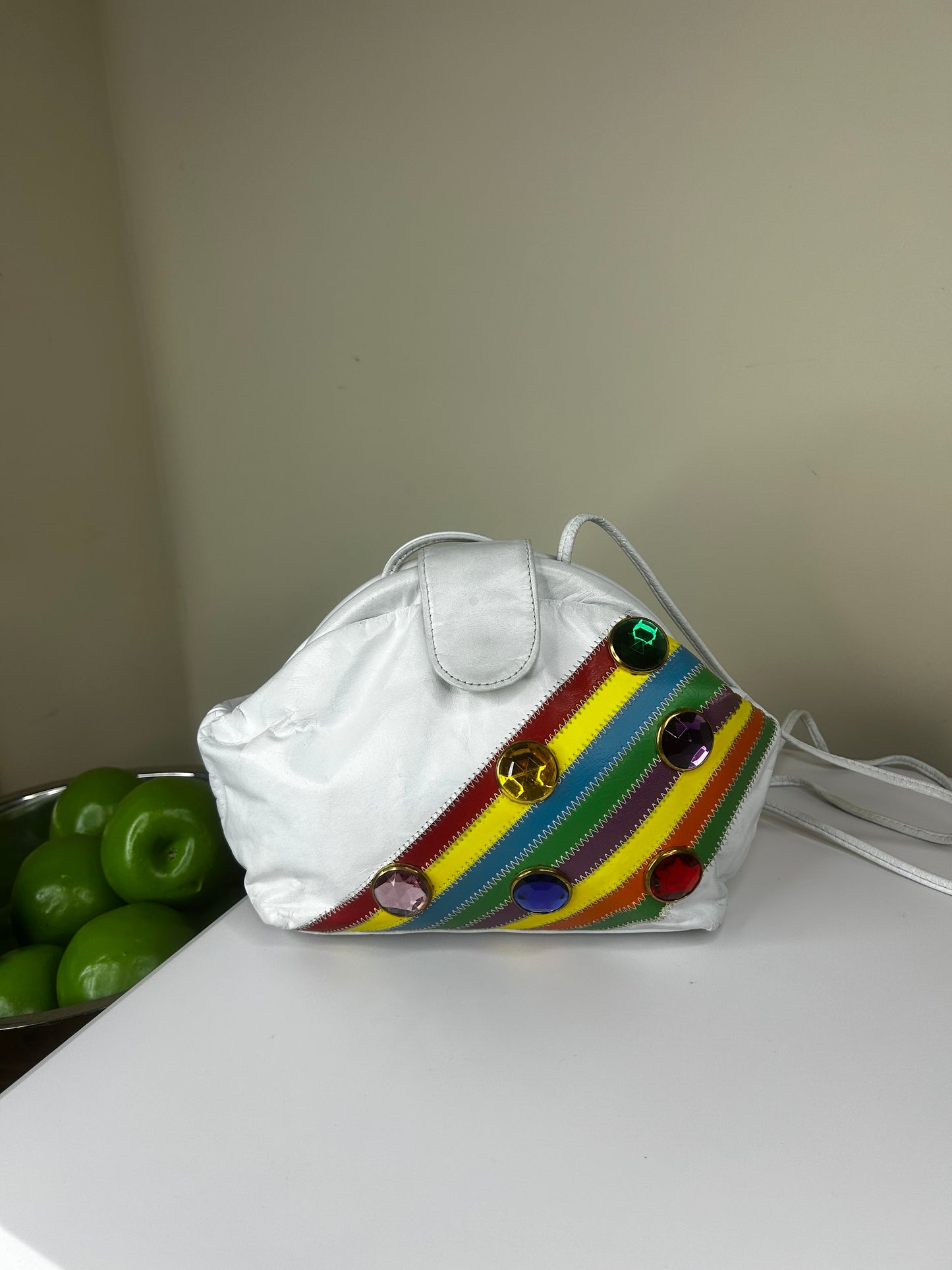 80's Rainbow Striped Colorful Jeweled Purse