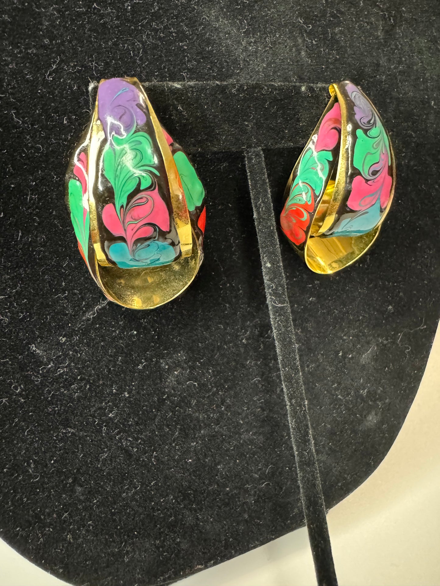 Vtg Abstract Pierced Multicolor Earrings
