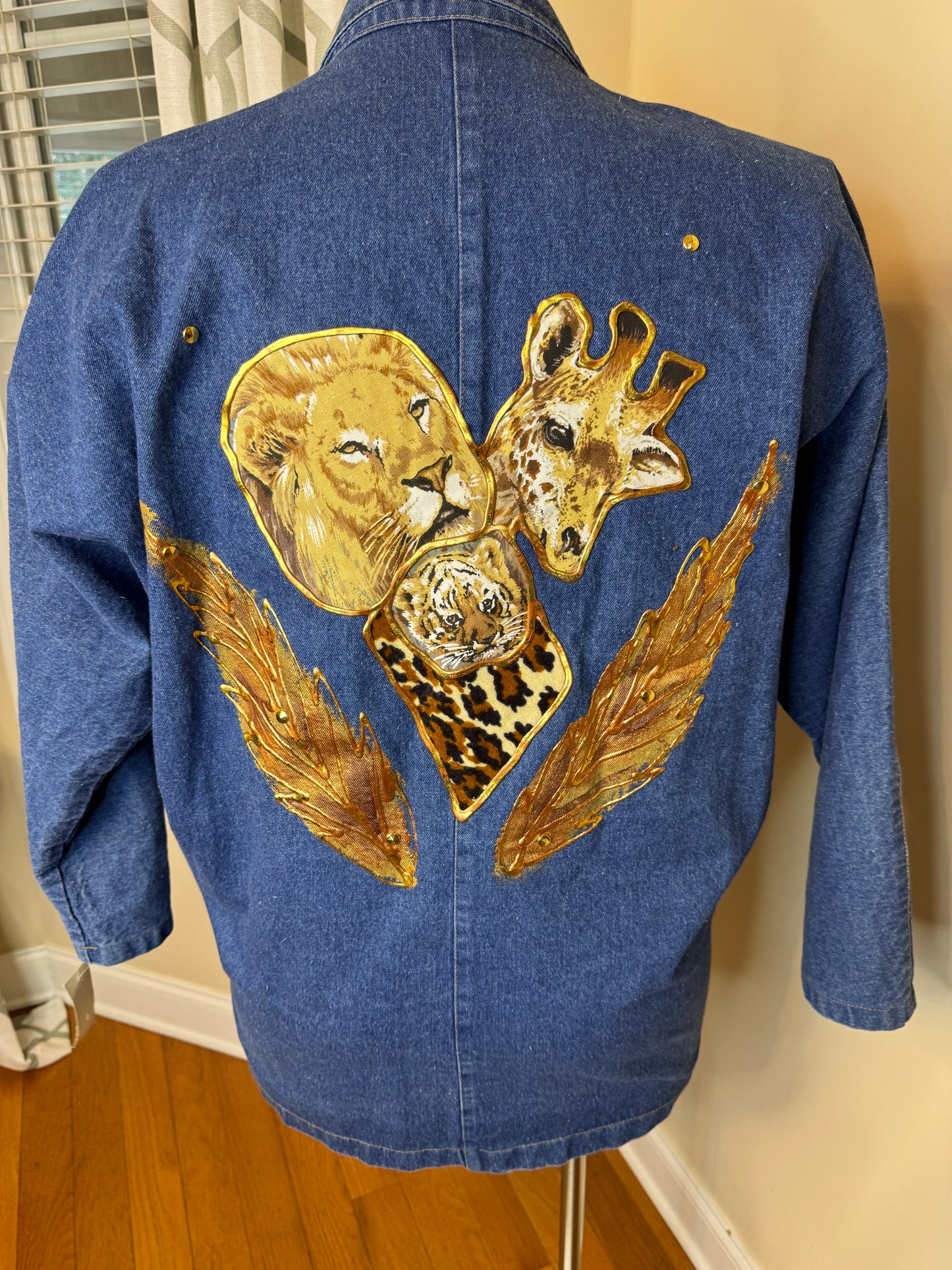 Vintage Fashion Avenue Embroidered and Animal Print Denim Blazer NWT