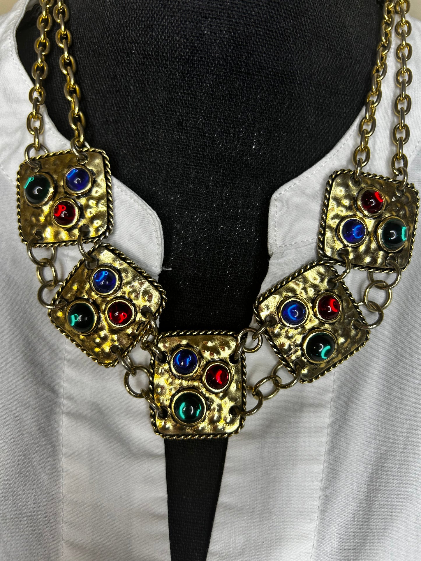 Vintage 80s Jeweled Bib Necklace