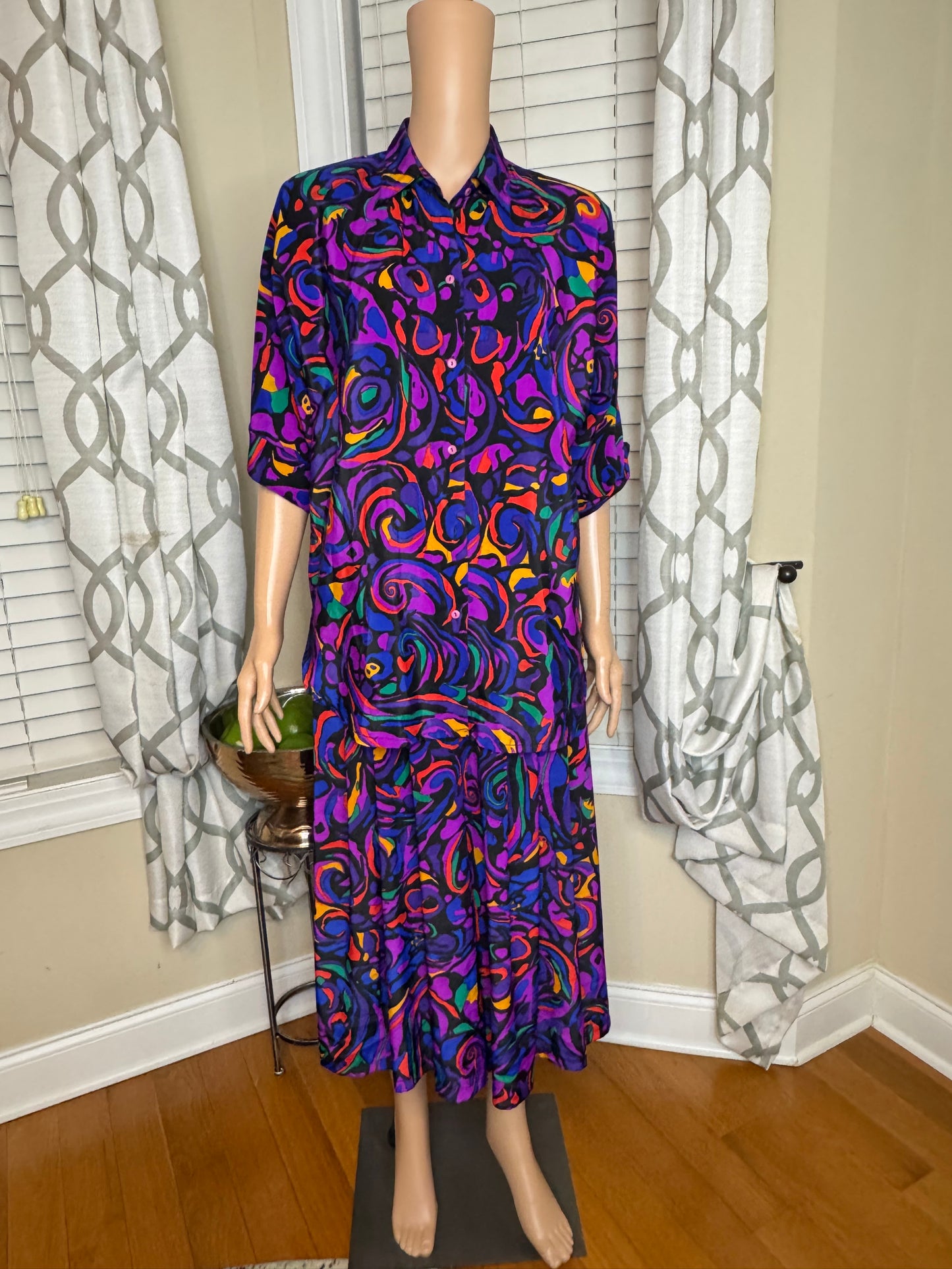 Vintage Abstract Print 2-Piece Coulette Set