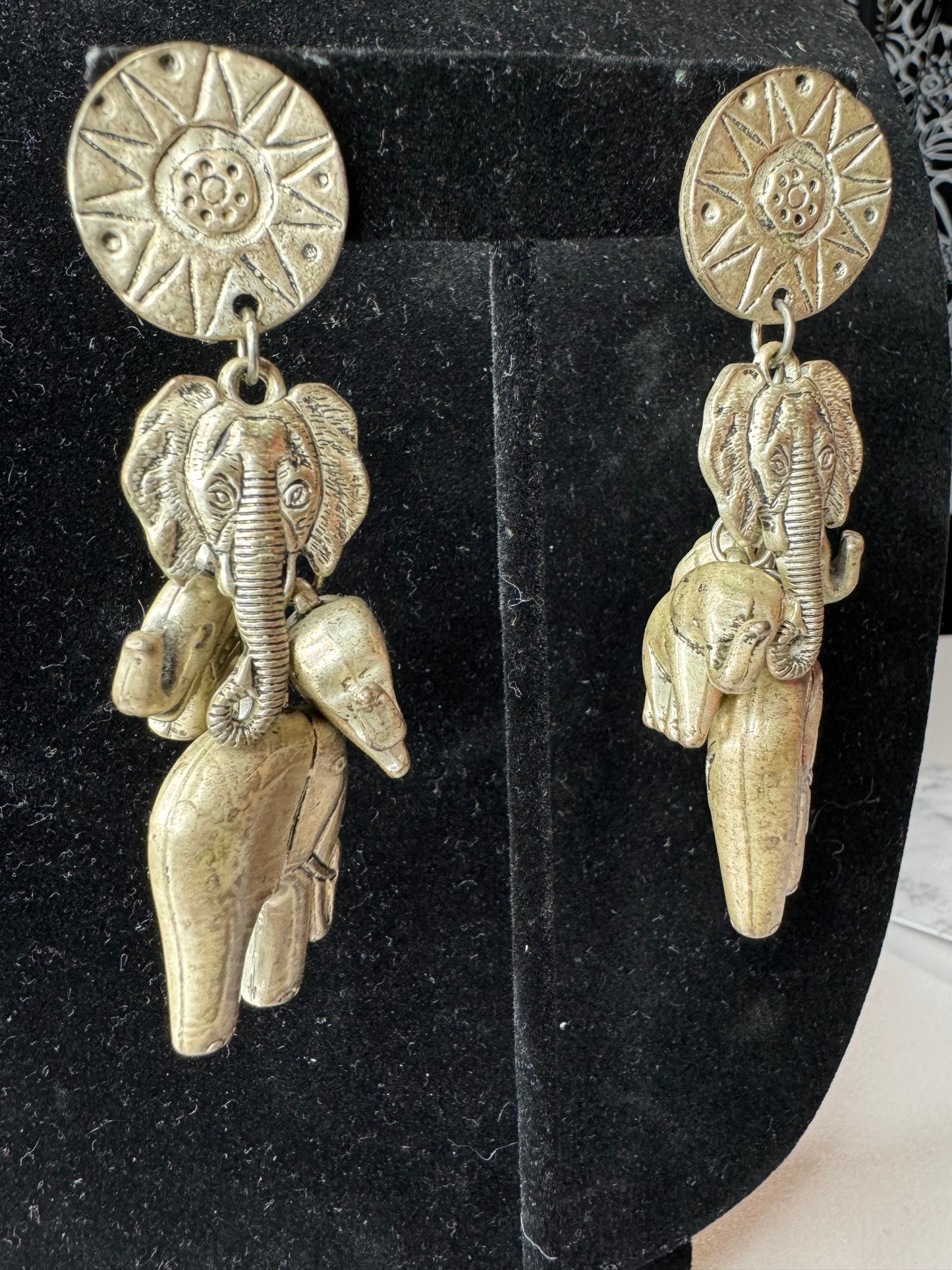 Vtg 4 Elephant Dangle Earrings