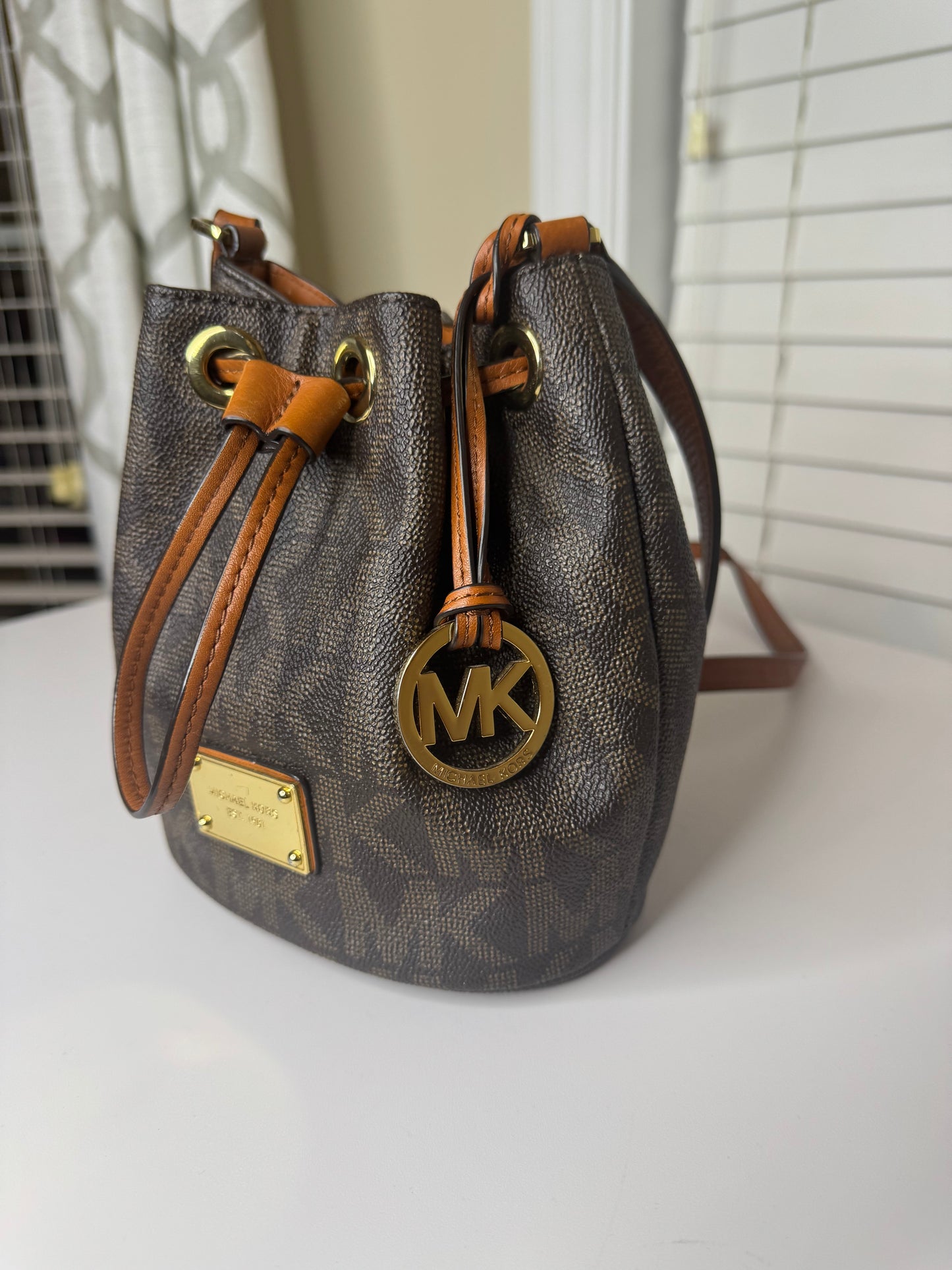 MK Drawstring Bucket Bag with Strap
