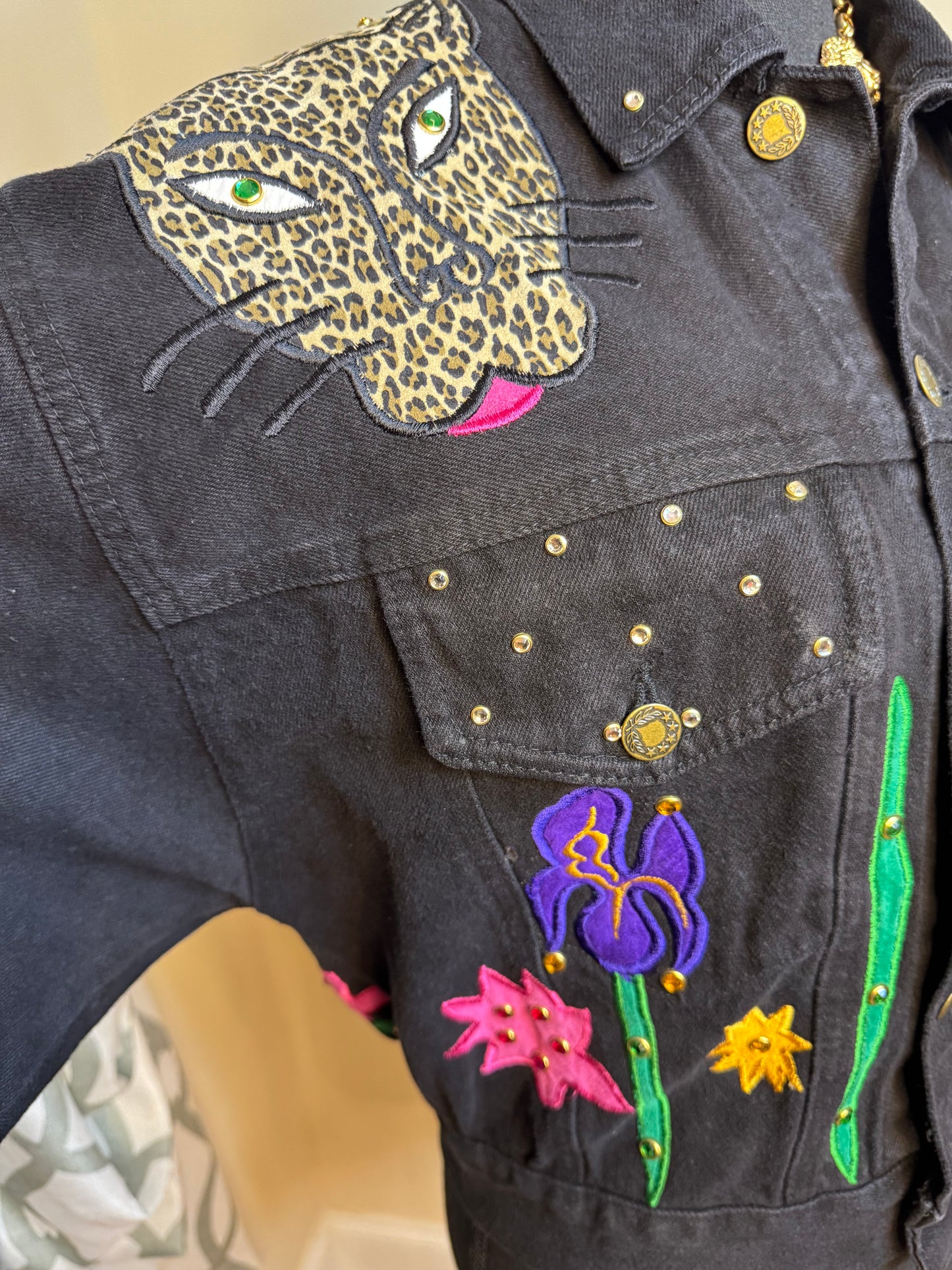 Tamorah Marie Bejeweled and Embroidered Denim Jacket NWT
