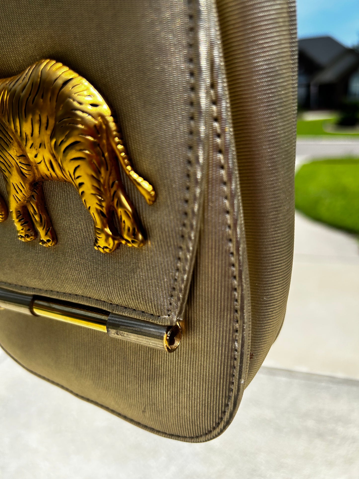 Vintage Gold Metallic Crystal Eyes Elephant Bag