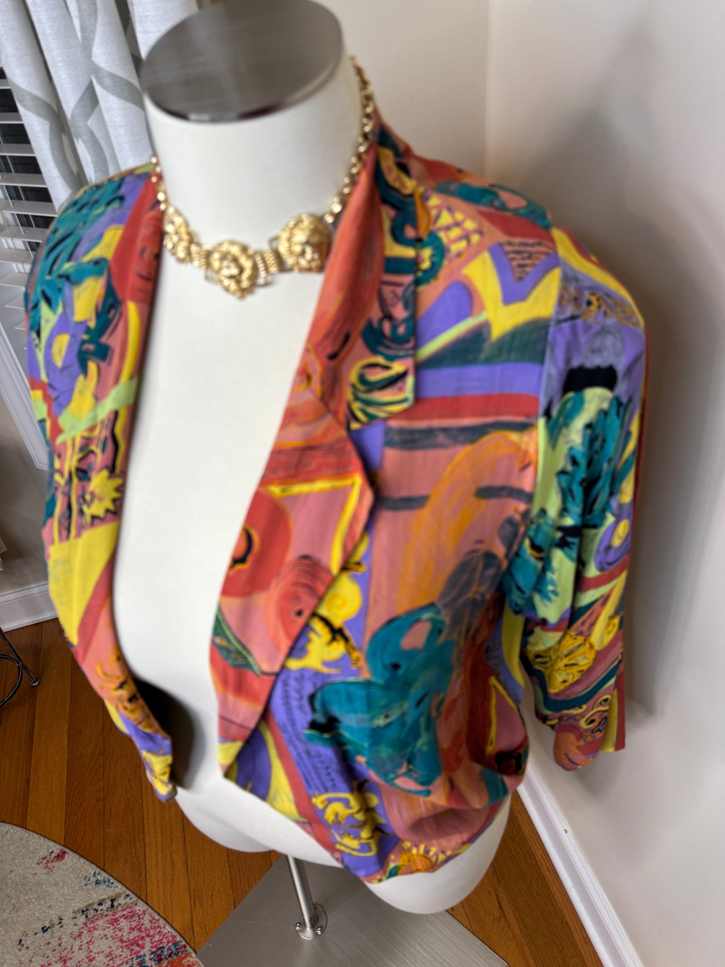 Vtg Karen Kane Multicolor Open Blazer