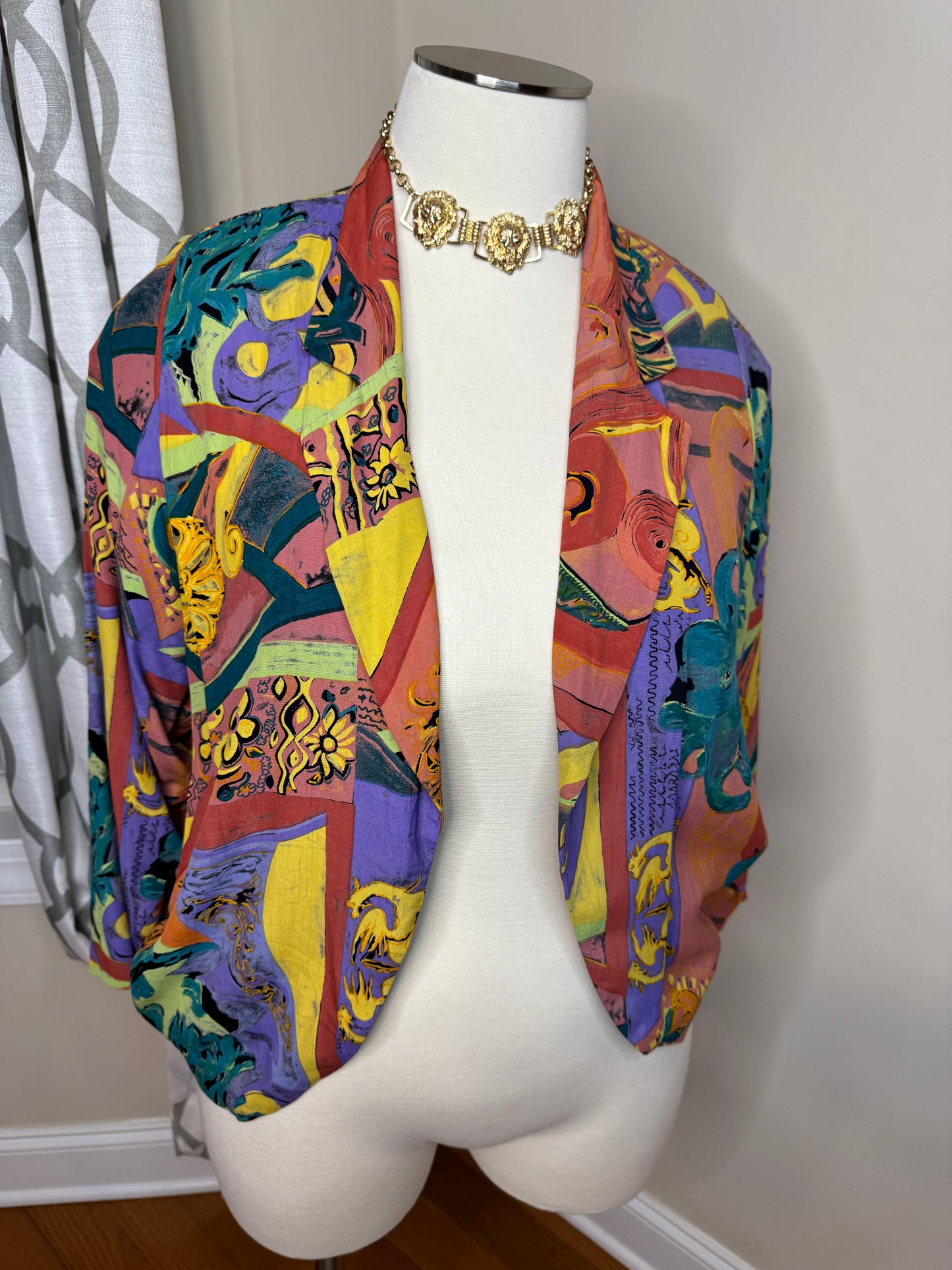 Vtg Karen Kane Multicolor Open Blazer