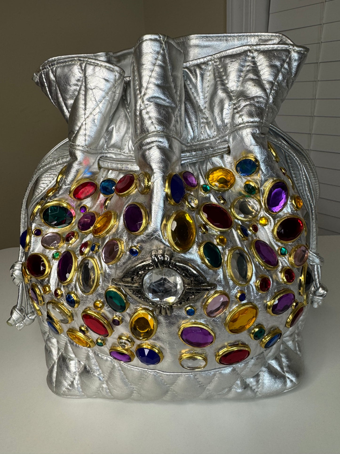 Metallic Bejeweled Vintage Bucket Bag