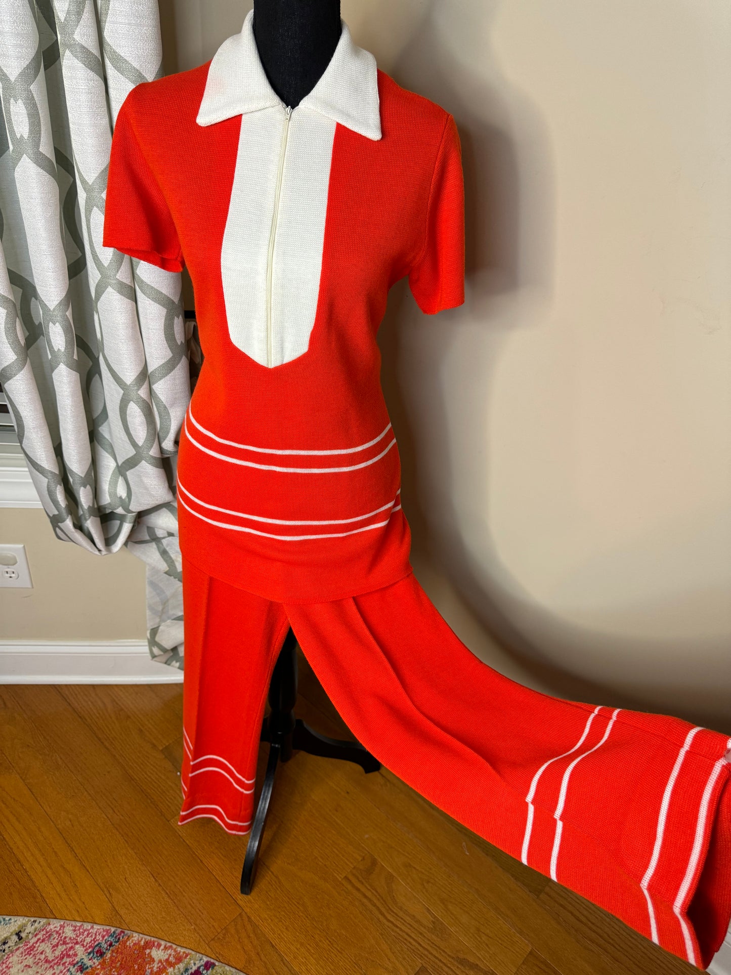 Fine Knits by Roger Orange and Creme Vintage 2-Piece Pant Set