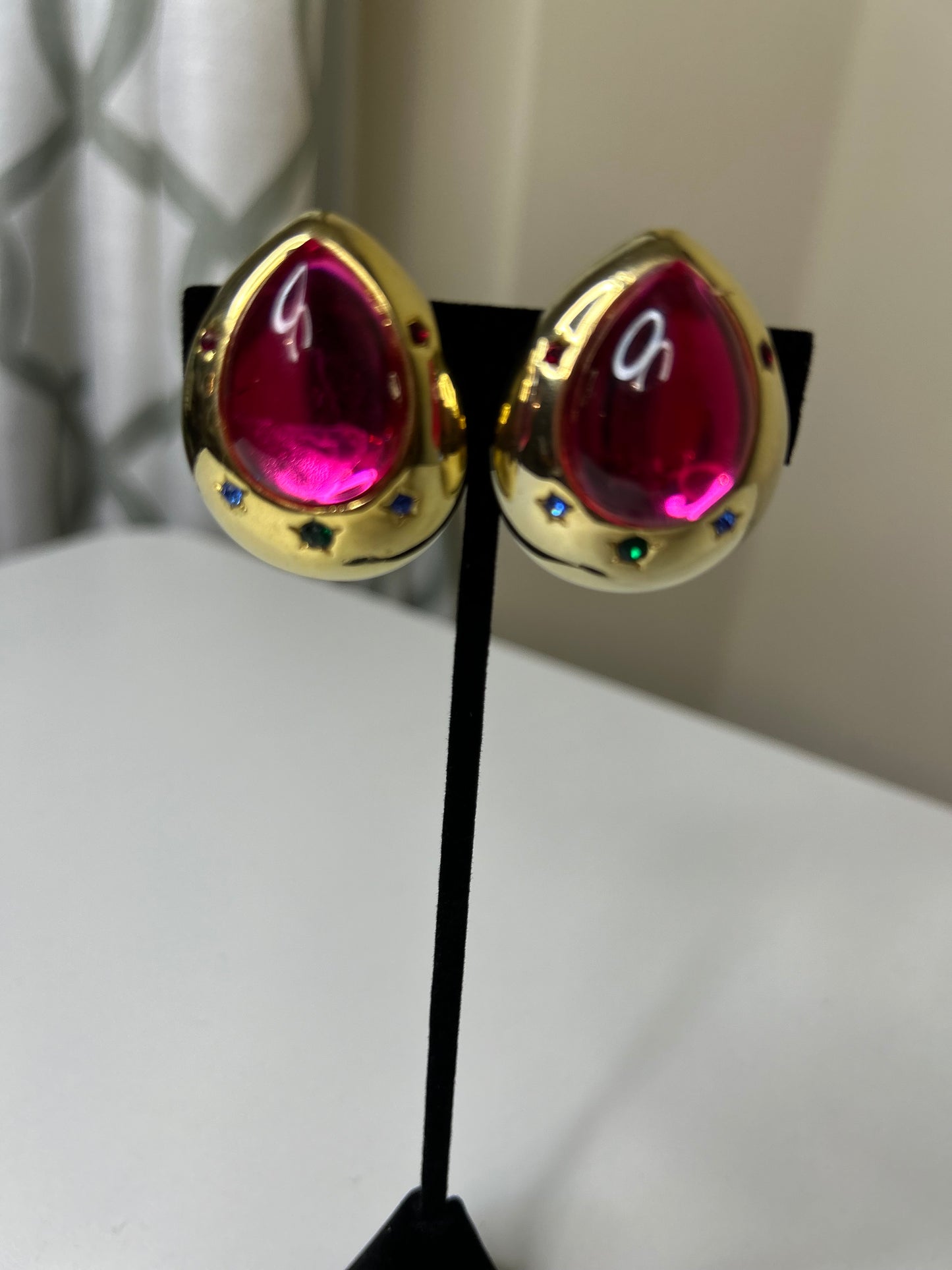 Pink Multicolored Stone Trimmed Clip-on Earrings