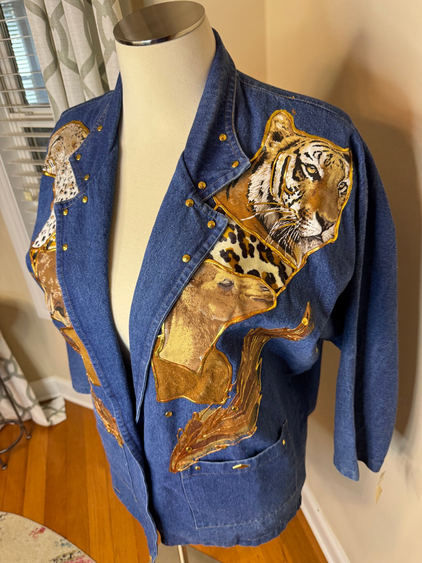 Vintage Fashion Avenue Embroidered and Animal Print Denim Blazer NWT