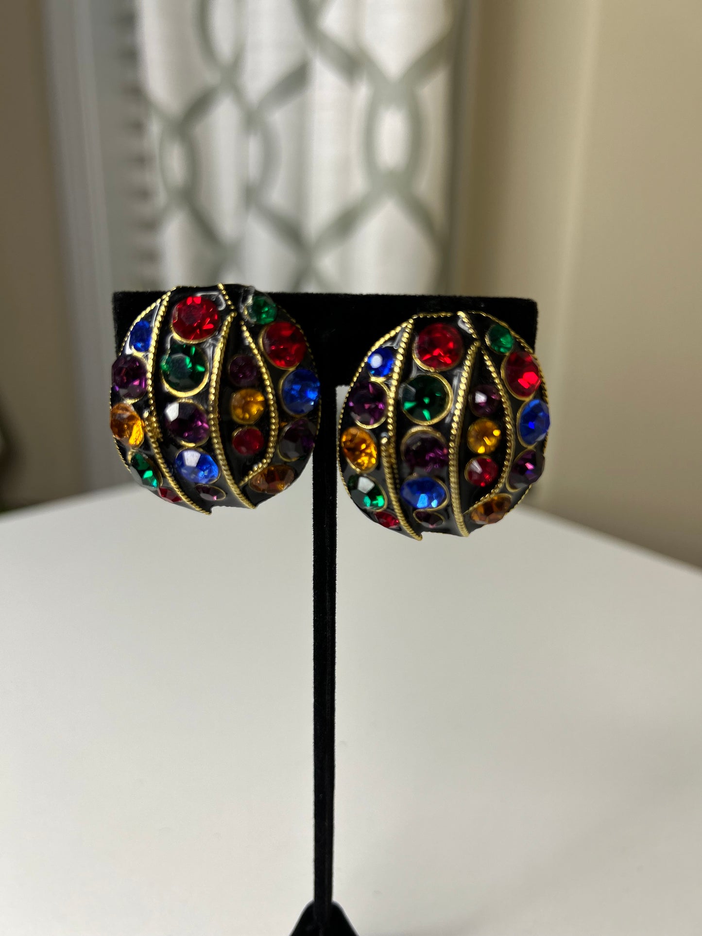 Black Multicolored Stone Clip-on Earrings