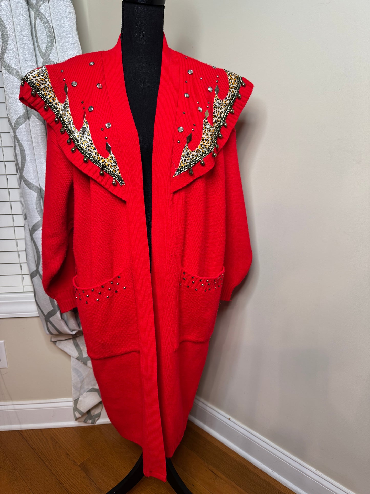 Vtg Bejeweled Open Sweater Duster