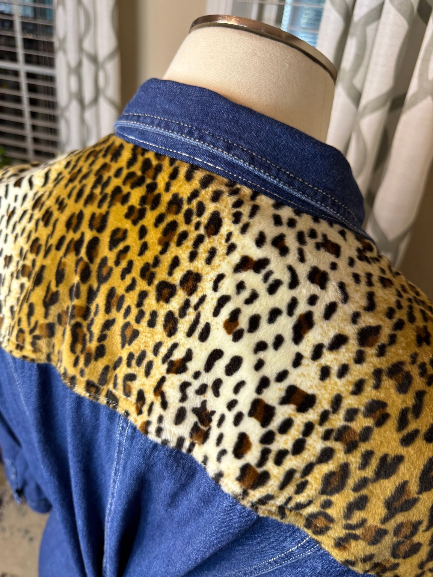 Baccini Vintage Animal Print Trimmed Denim Dress