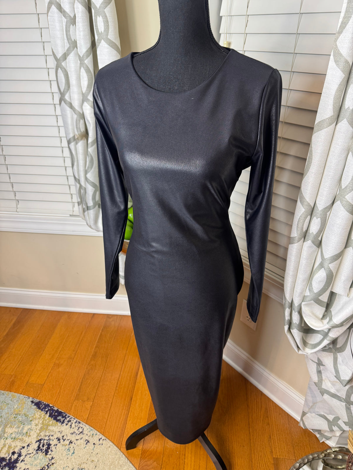 Naked Wardrobe Faux Liquid Leather Midi Dress