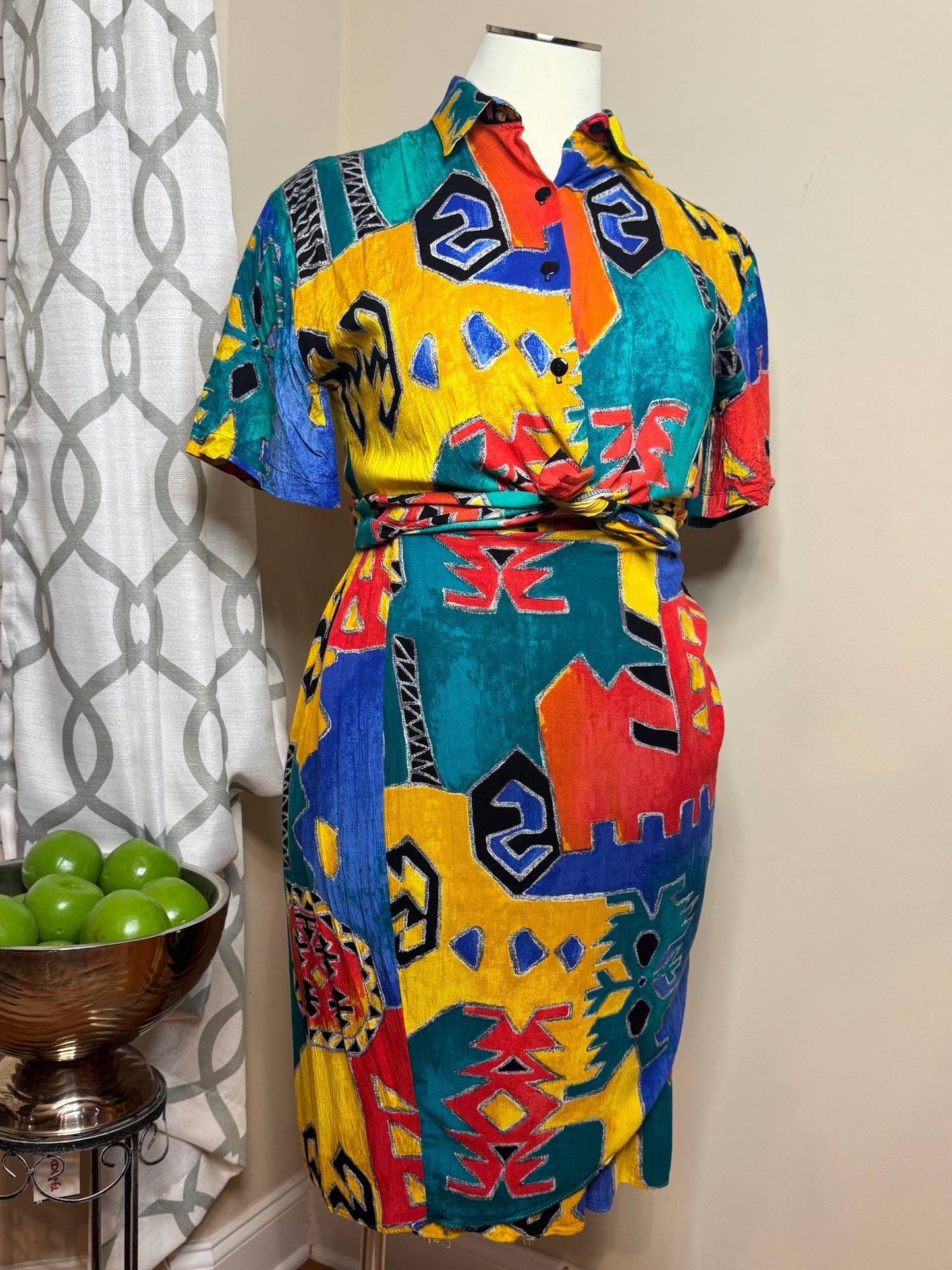 Vtg 2-Piece Abstract Print Faux Wrap Skirt Set