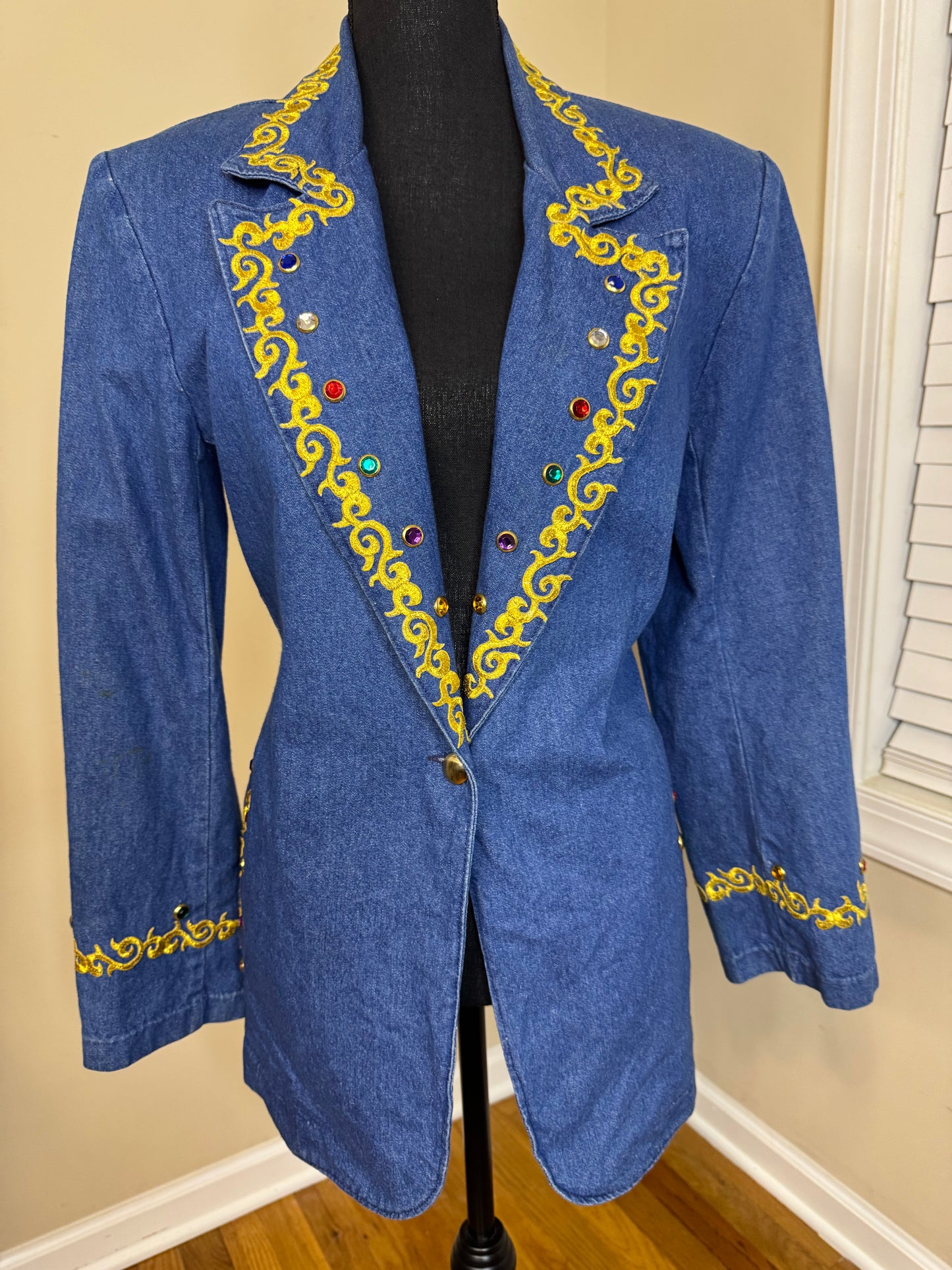 Vtg Gepetto Bejeweled and Embroidered Denim Jacket