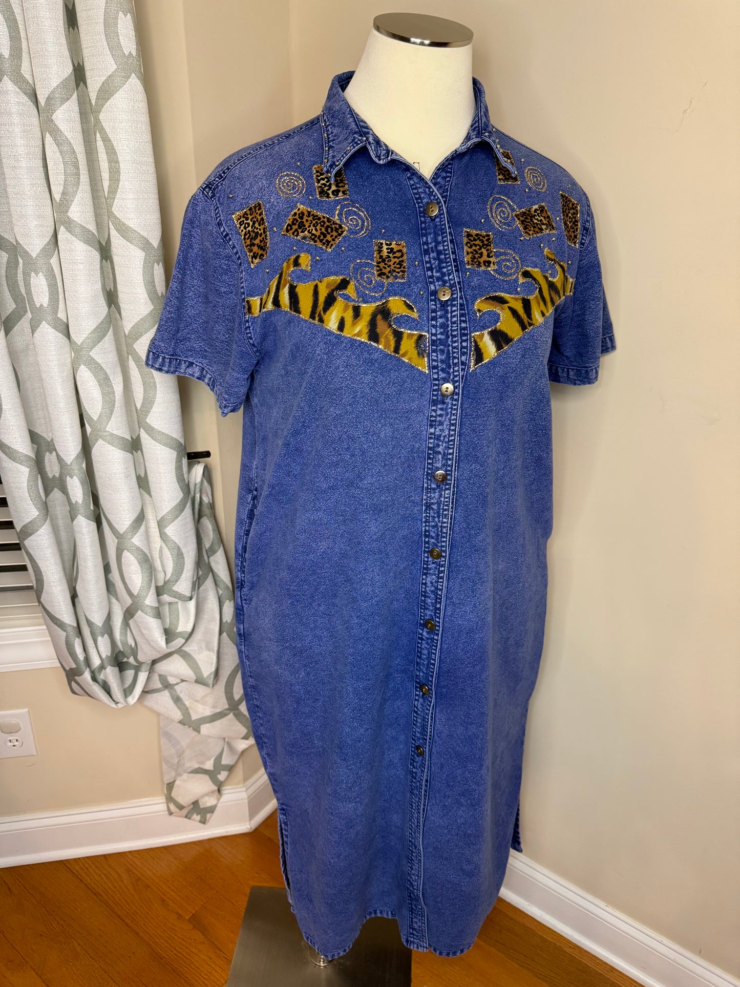 Vintage 80s Animal Print Embroidered Dress