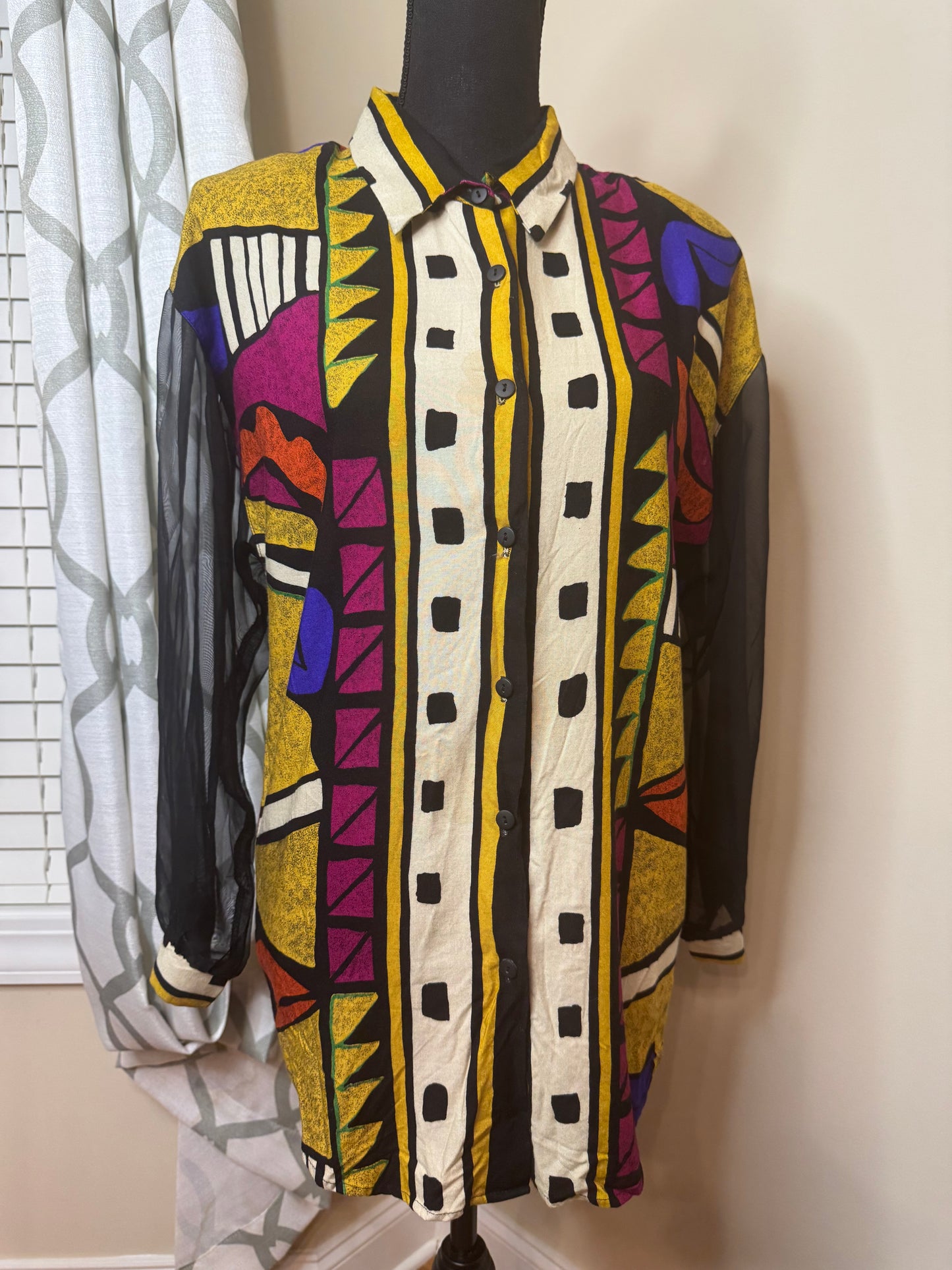 Marine West Abstract Shirt with Sheer Sleeves