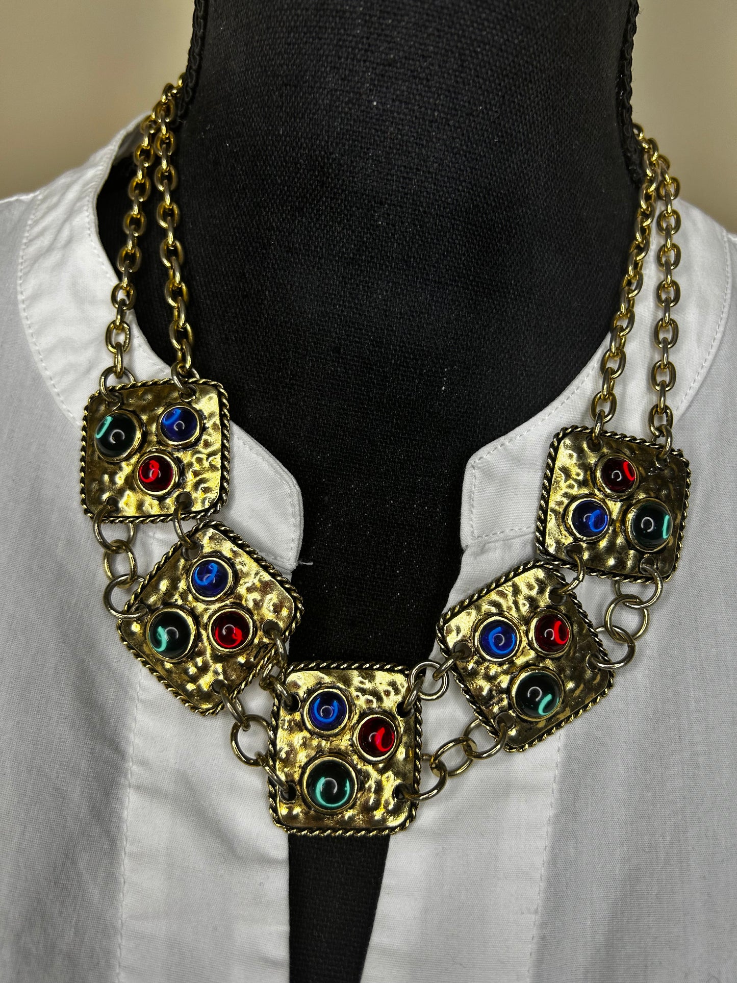 Vintage 80s Jeweled Bib Necklace