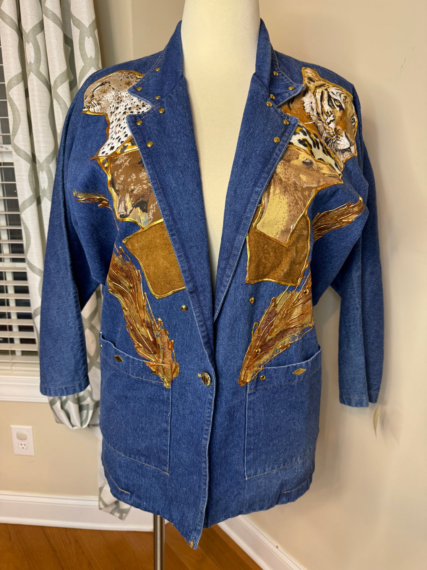 Vintage Fashion Avenue Embroidered and Animal Print Denim Blazer NWT