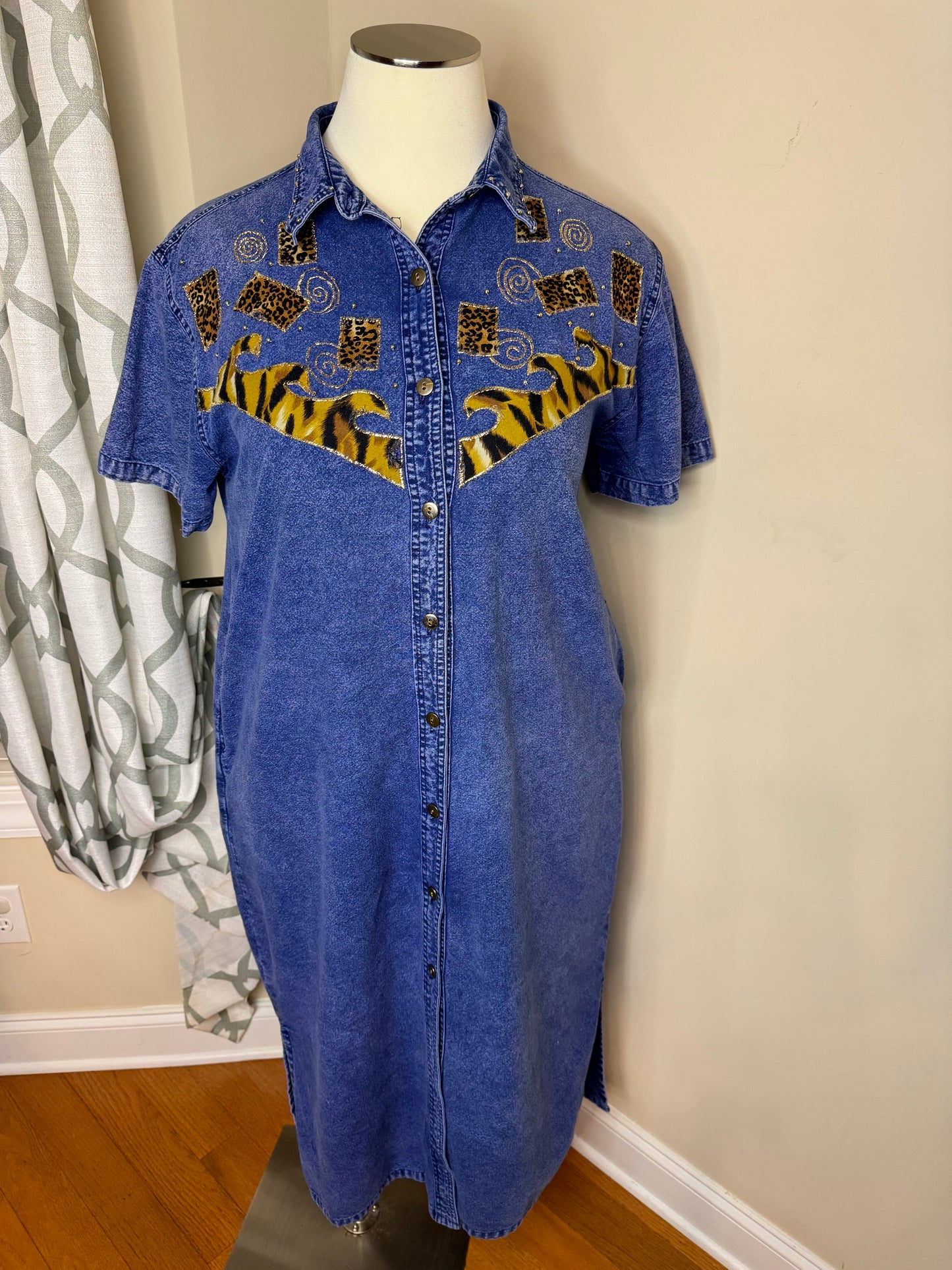 Vintage 80s Animal Print Embroidered Dress