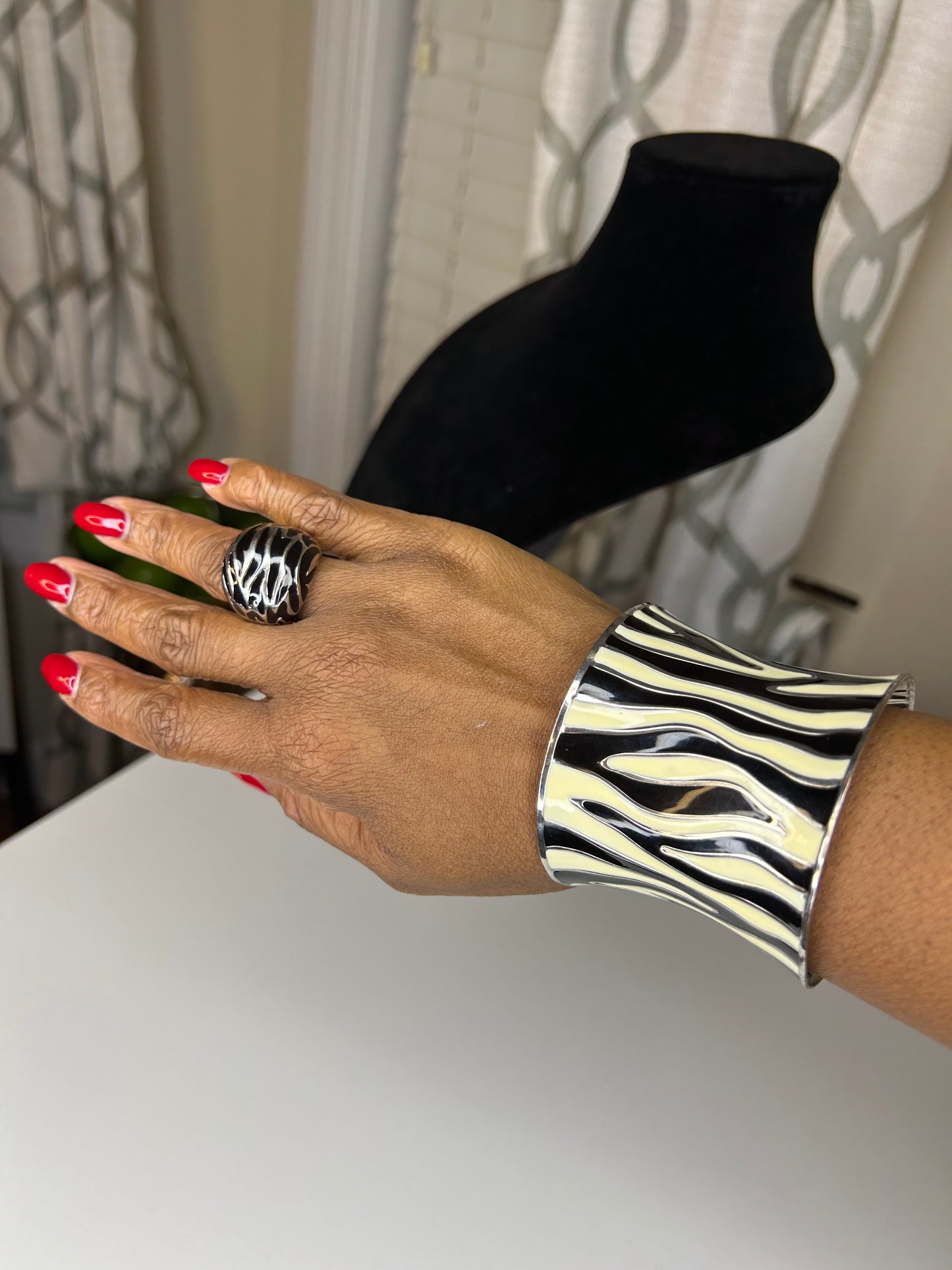 Adjustable Animal Print Cuff with Ring