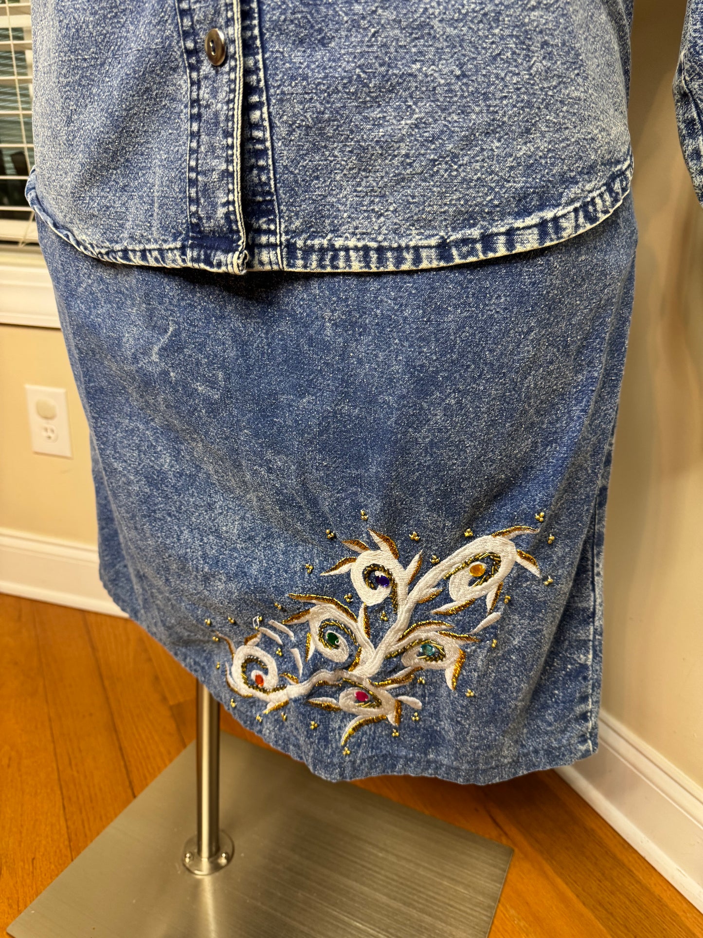 Club Z Vtg Denim Bejeweled 2-Piece Skirt Set