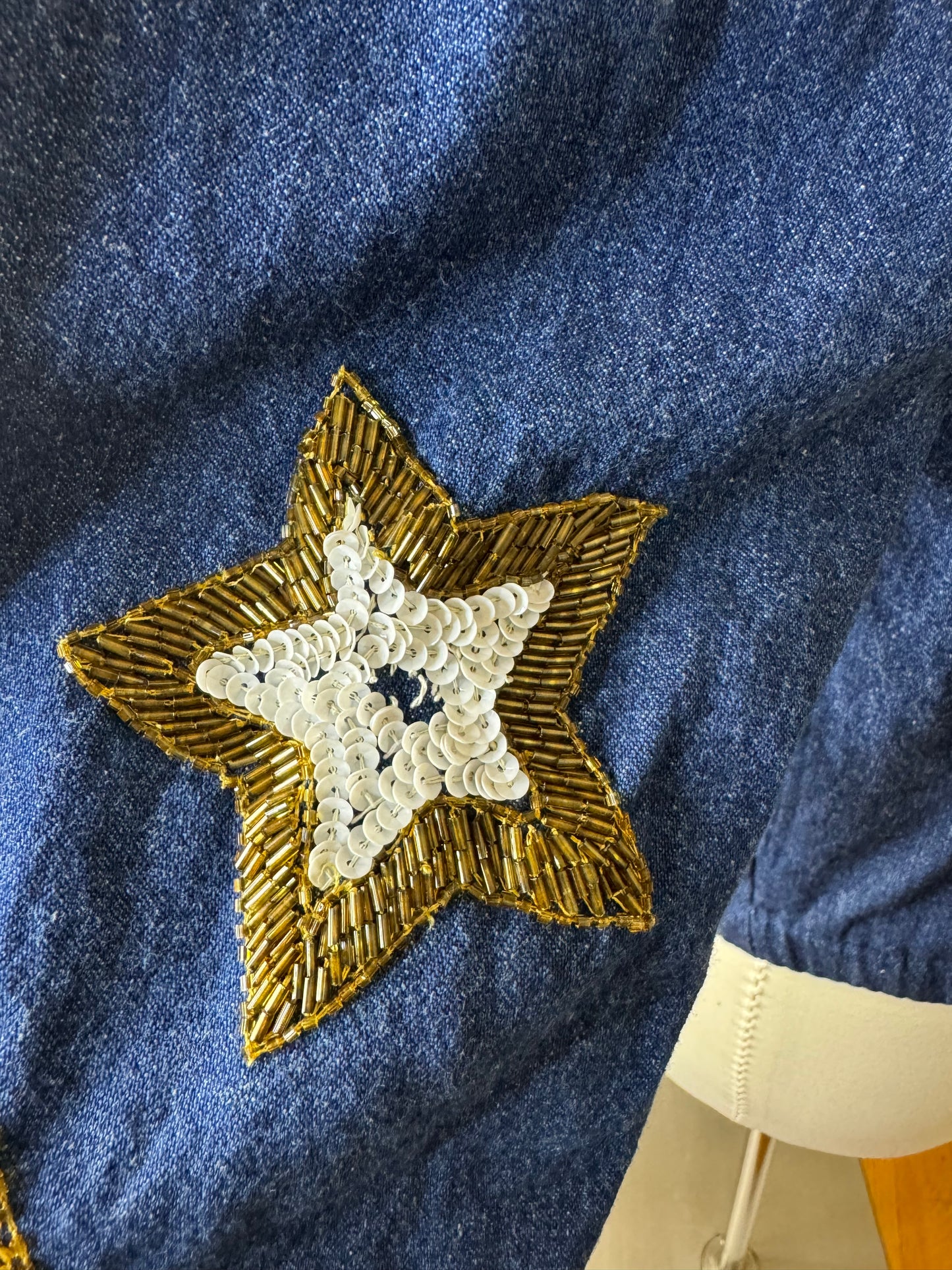 MODI Denim Moon and Stars Sequin Bomber (Oversized)