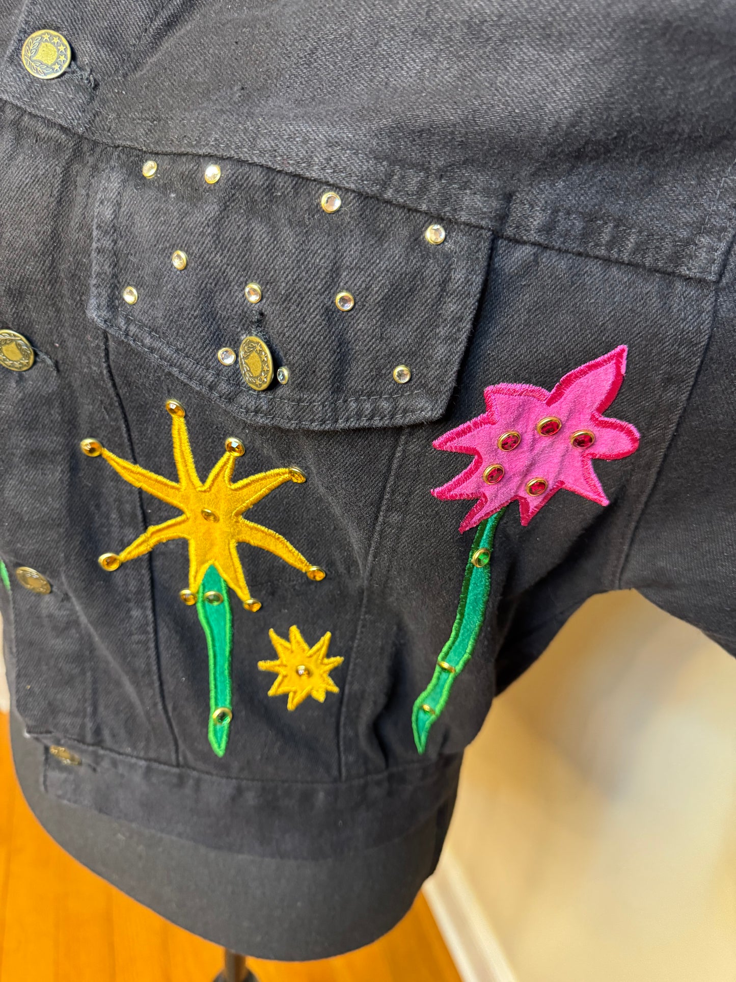 Tamorah Marie Bejeweled and Embroidered Denim Jacket NWT