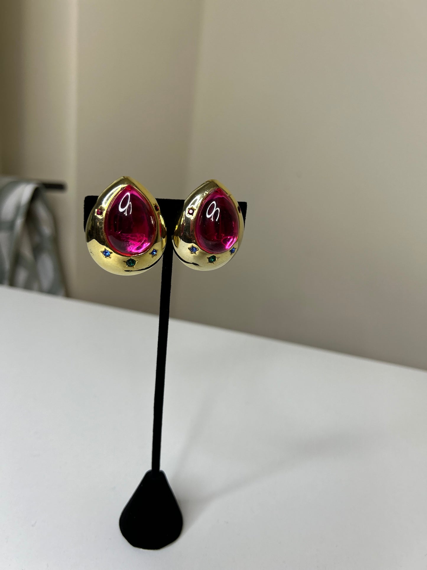 Pink Multicolored Stone Trimmed Clip-on Earrings