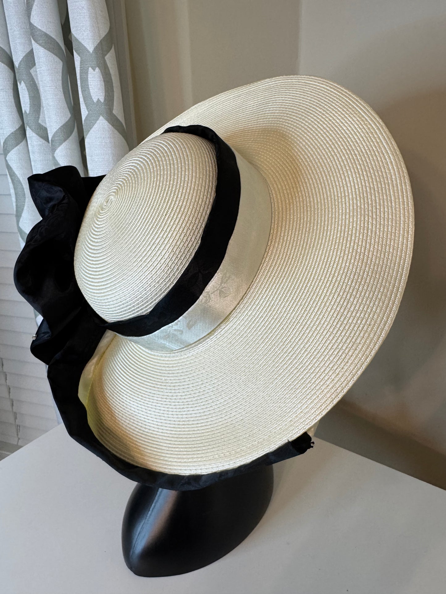 Black and White Rhinestone Trimmed Vintage Hat